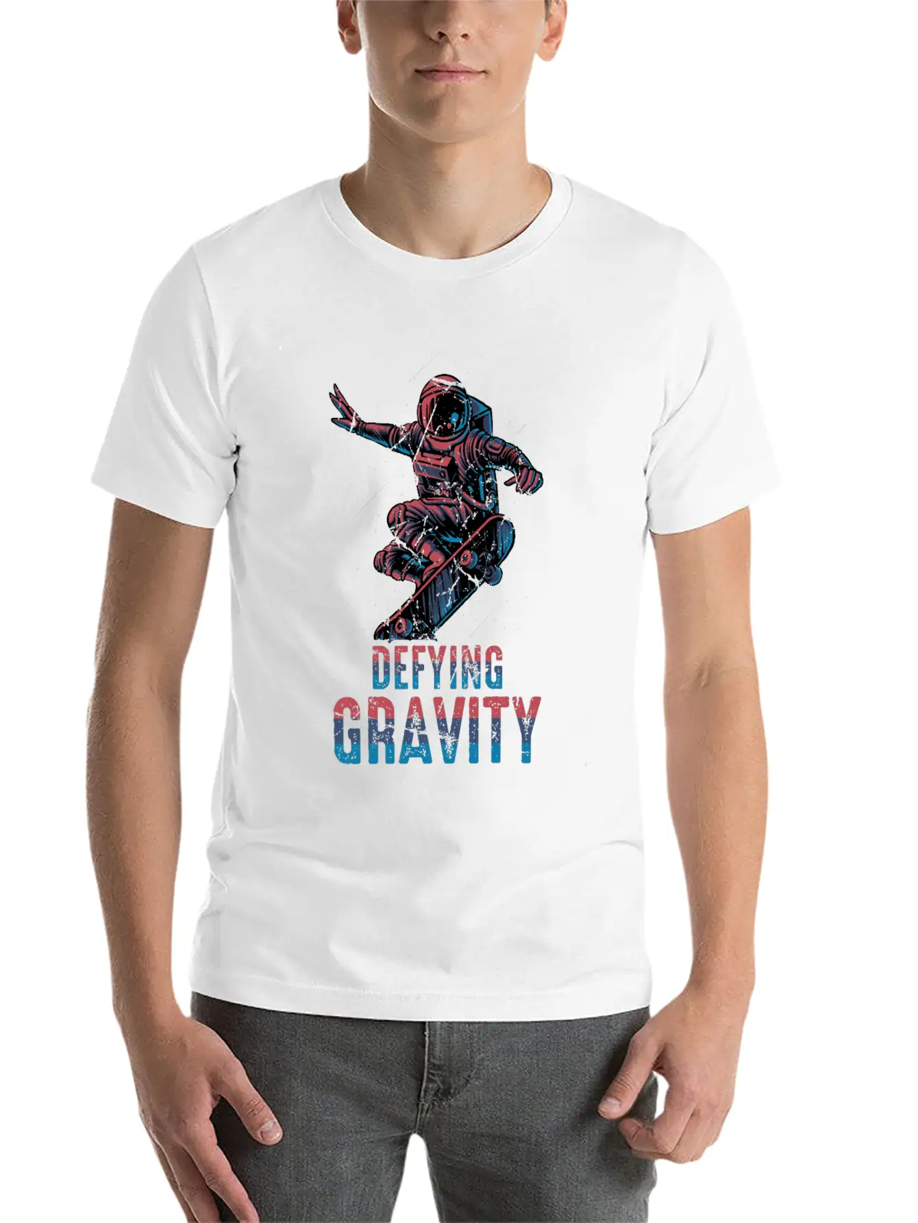 Skateboard - Defying Gravity - Astronaut - Skater Unisex Casual T-Shirt – Clean Design For Daily Comfort