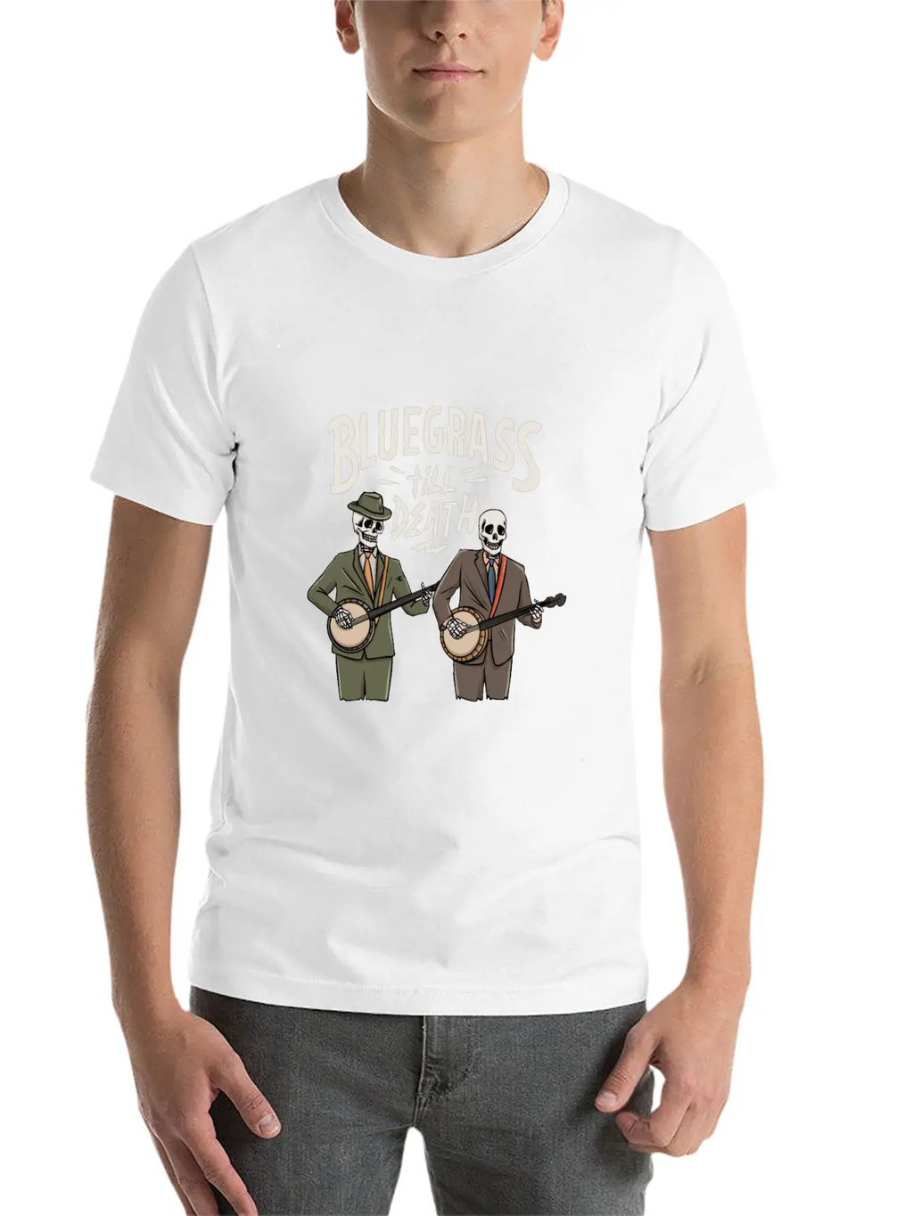Skeleton With Banjo Design For Bluegrass Concert Unisex Casual T-Shirt – Clean Design For Daily Comfort