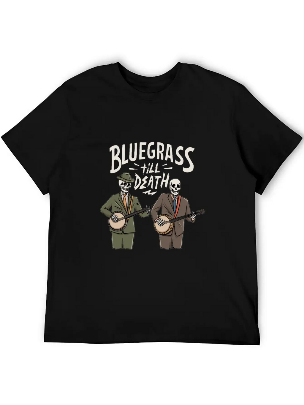 Skeleton With Banjo Design For Bluegrass Concert Unisex Casual T-Shirt – Clean Design For Daily Comfort