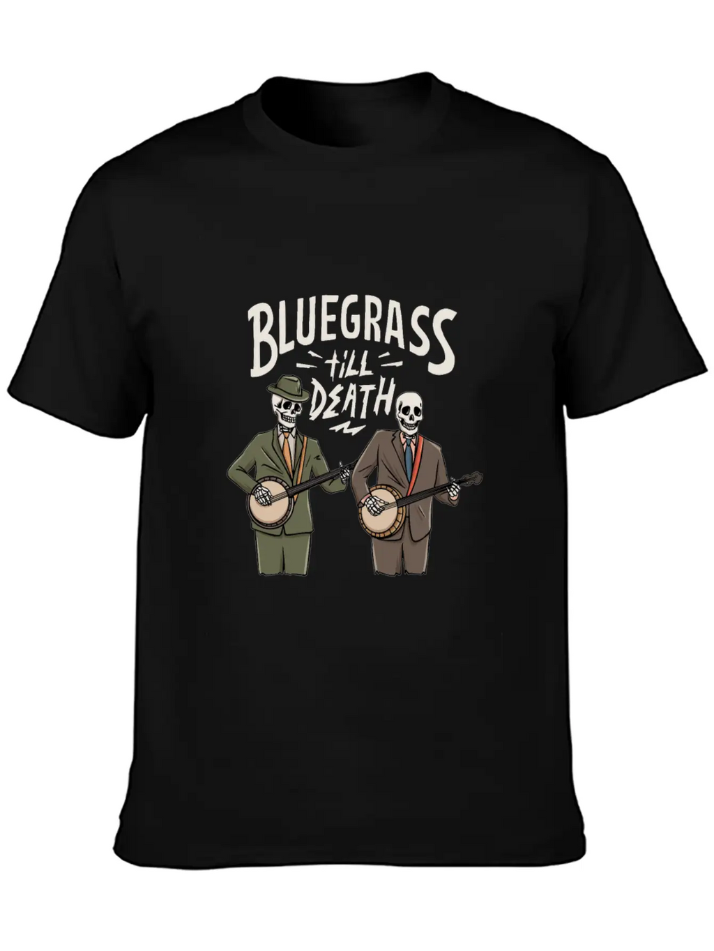 Skeleton With Banjo Design For Bluegrass Concert Unisex Casual T-Shirt – Clean Design For Daily Comfort