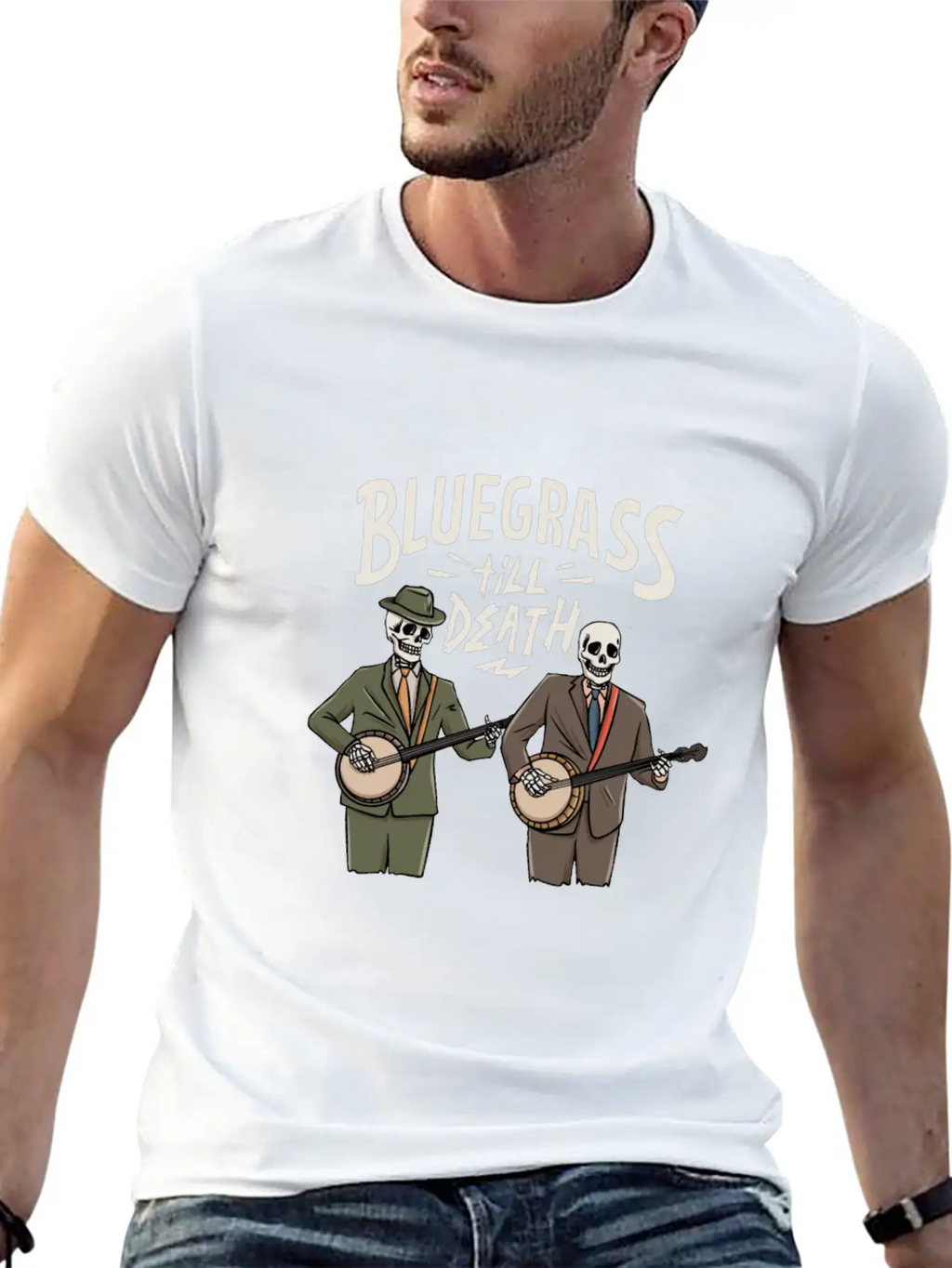 Skeleton With Banjo Design For Bluegrass Concert Unisex Casual T-Shirt – Clean Design For Daily Comfort