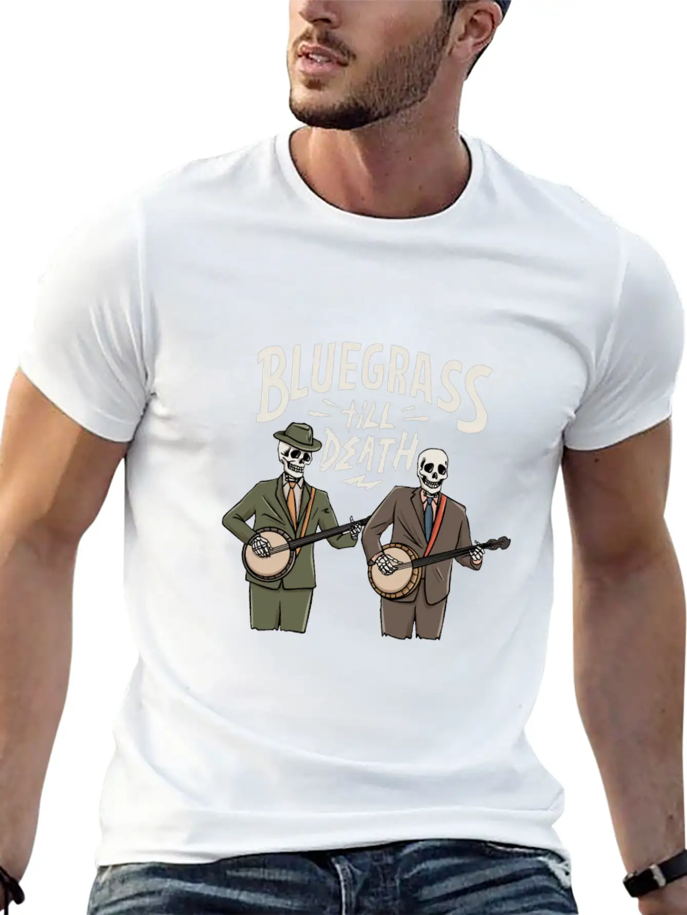 Skeleton With Banjo Design For Bluegrass Concert Unisex Casual T-Shirt – Clean Design For Daily Comfort