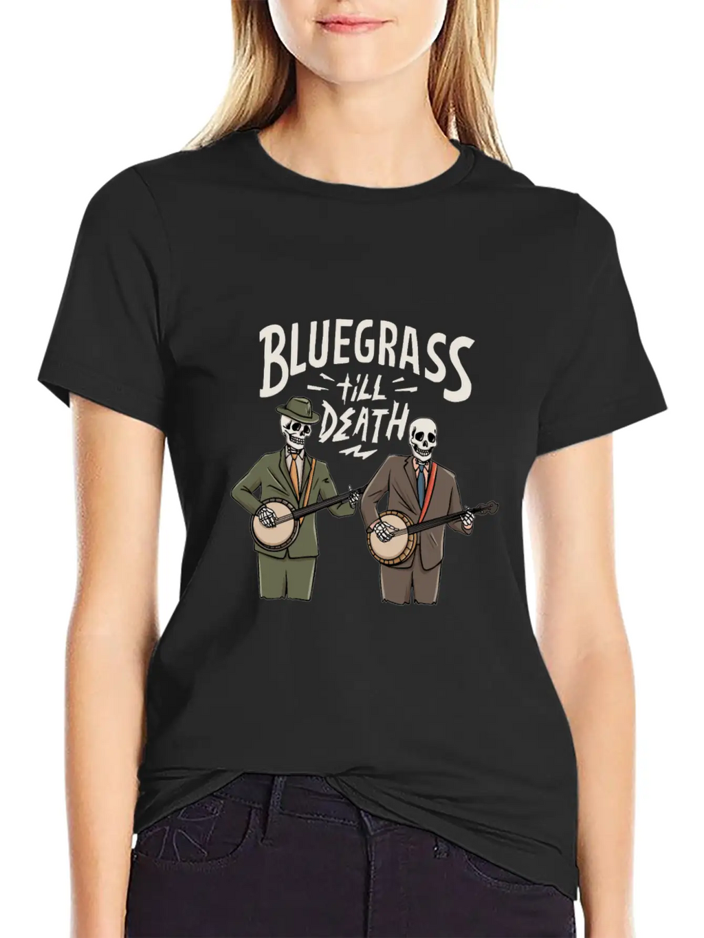 Skeleton With Banjo Design For Bluegrass Concert Unisex Casual T-Shirt – Clean Design For Daily Comfort