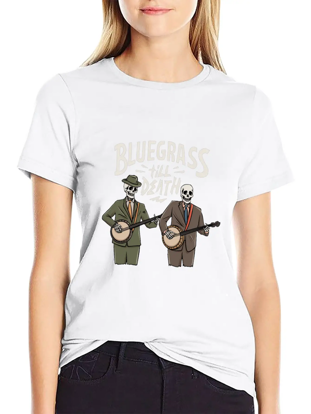 Skeleton With Banjo Design For Bluegrass Concert Unisex Casual T-Shirt – Clean Design For Daily Comfort