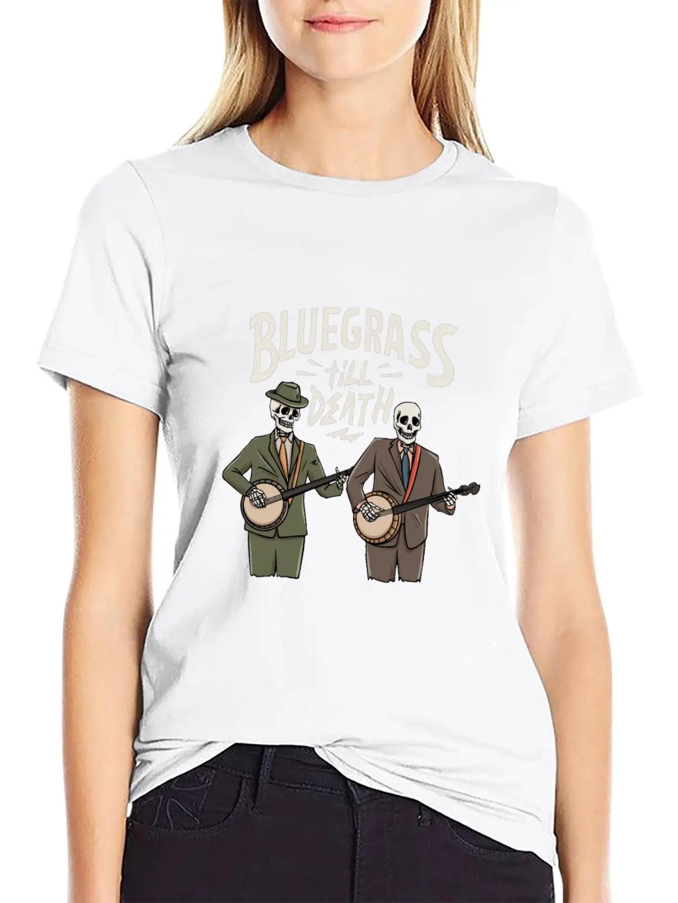 Skeleton With Banjo Design For Bluegrass Concert Unisex Casual T-Shirt – Clean Design For Daily Comfort