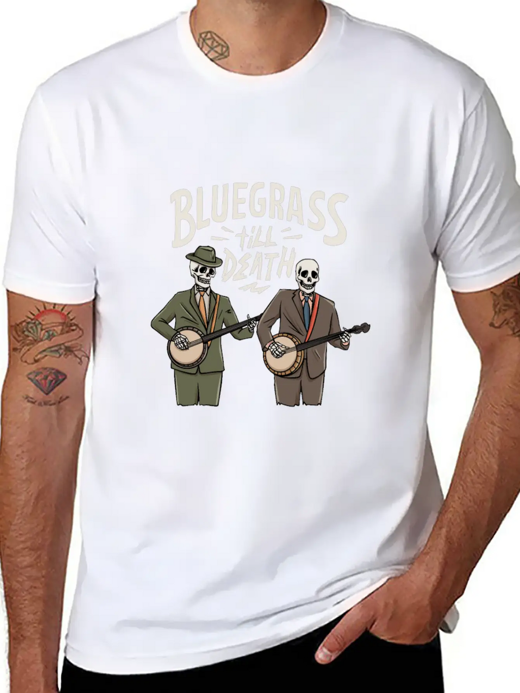 Skeleton With Banjo Design For Bluegrass Concert Unisex Casual T-Shirt – Clean Design For Daily Comfort