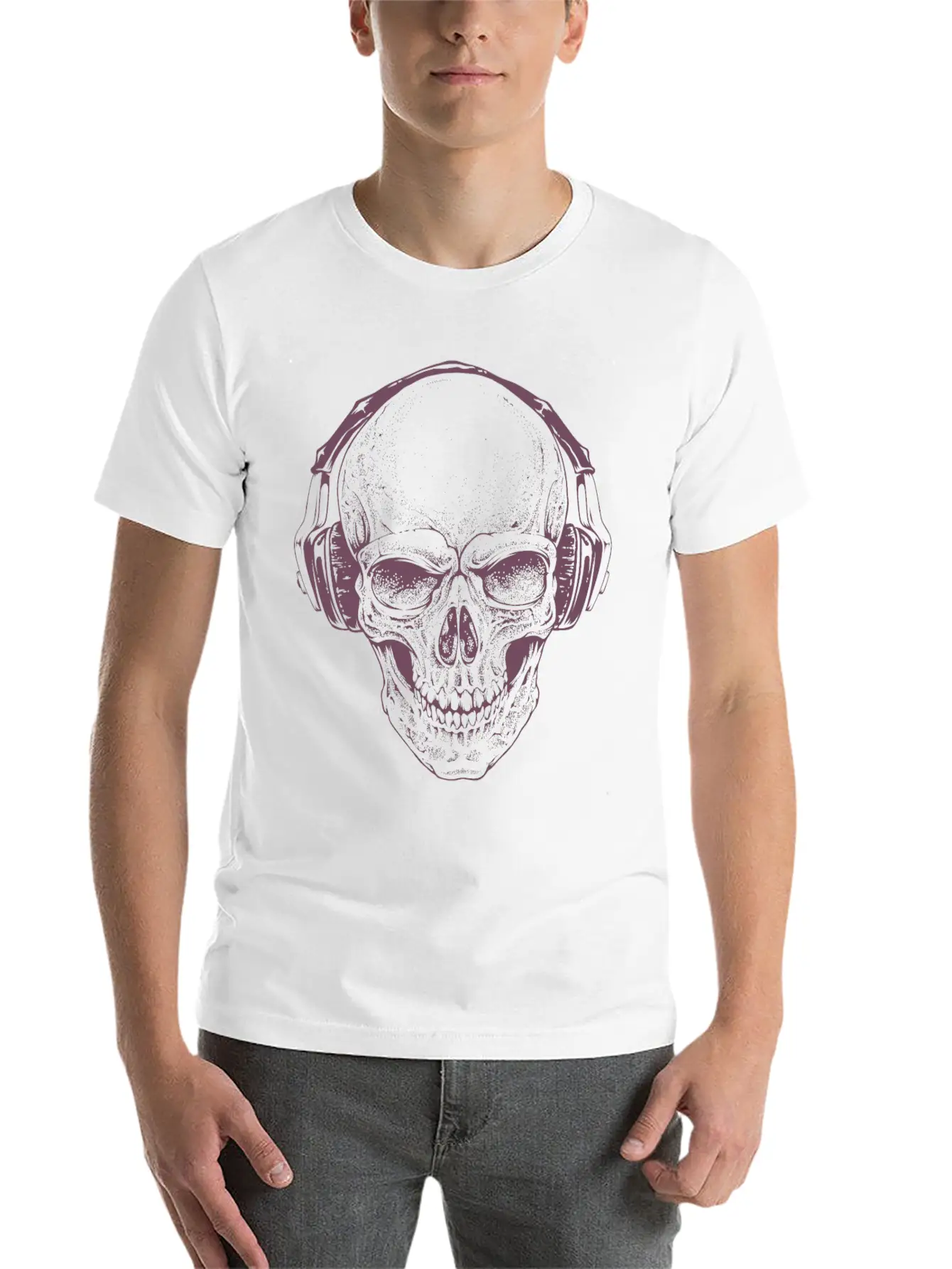 Sketch Skull Headphones Music Vector Illustration Unisex Casual T-Shirt – Clean Design For Daily Comfort