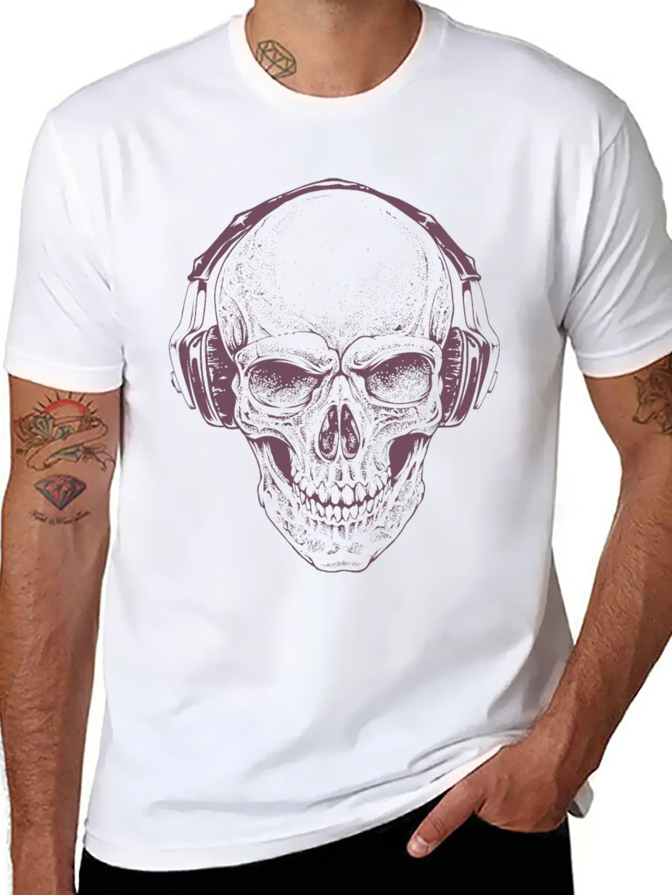 Sketch Skull Headphones Music Vector Illustration Unisex Casual T-Shirt – Clean Design For Daily Comfort