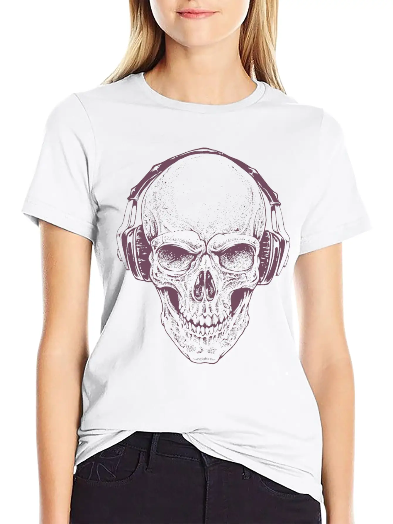 Sketch Skull Headphones Music Vector Illustration Unisex Casual T-Shirt – Clean Design For Daily Comfort