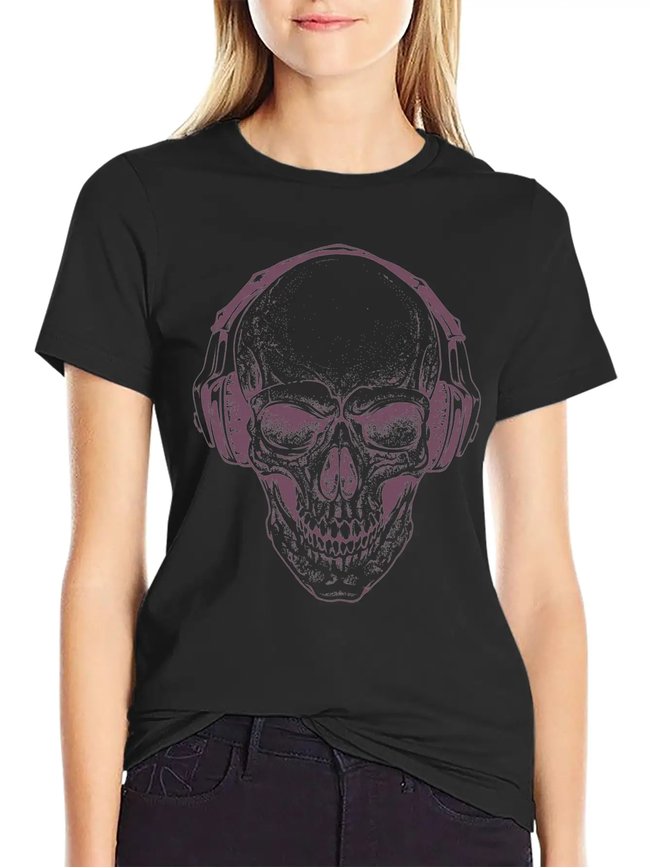 Sketch Skull Headphones Music Vector Illustration Unisex Casual T-Shirt – Clean Design For Daily Comfort