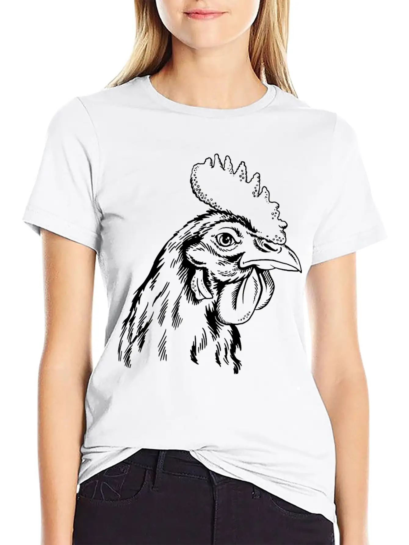 Sketches Of Animals Rooster Unisex Casual T-Shirt – Clean Design For Daily Comfort