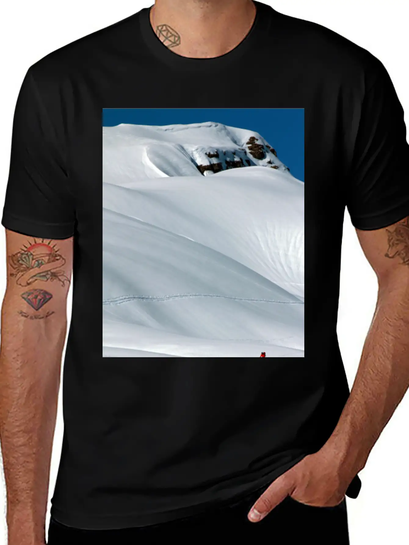 Skier In A Heavily Snowed-in Countryside. Alpine M Unisex Short Sleeve Soft Cotton T-Shirt – Casual Everyday Wear