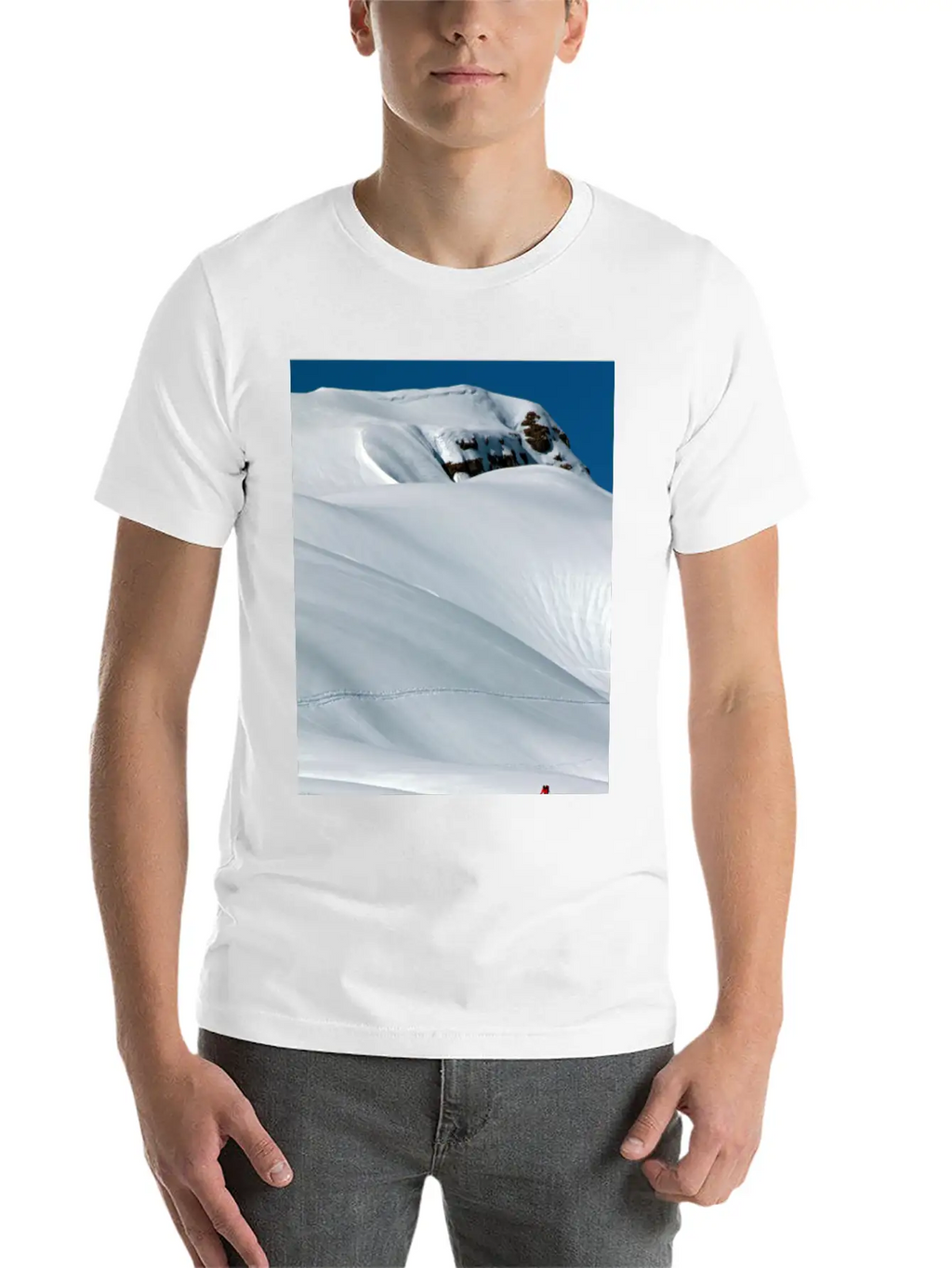 Skier In A Heavily Snowed-in Countryside. Alpine M Unisex Short Sleeve Soft Cotton T-Shirt – Casual Everyday Wear
