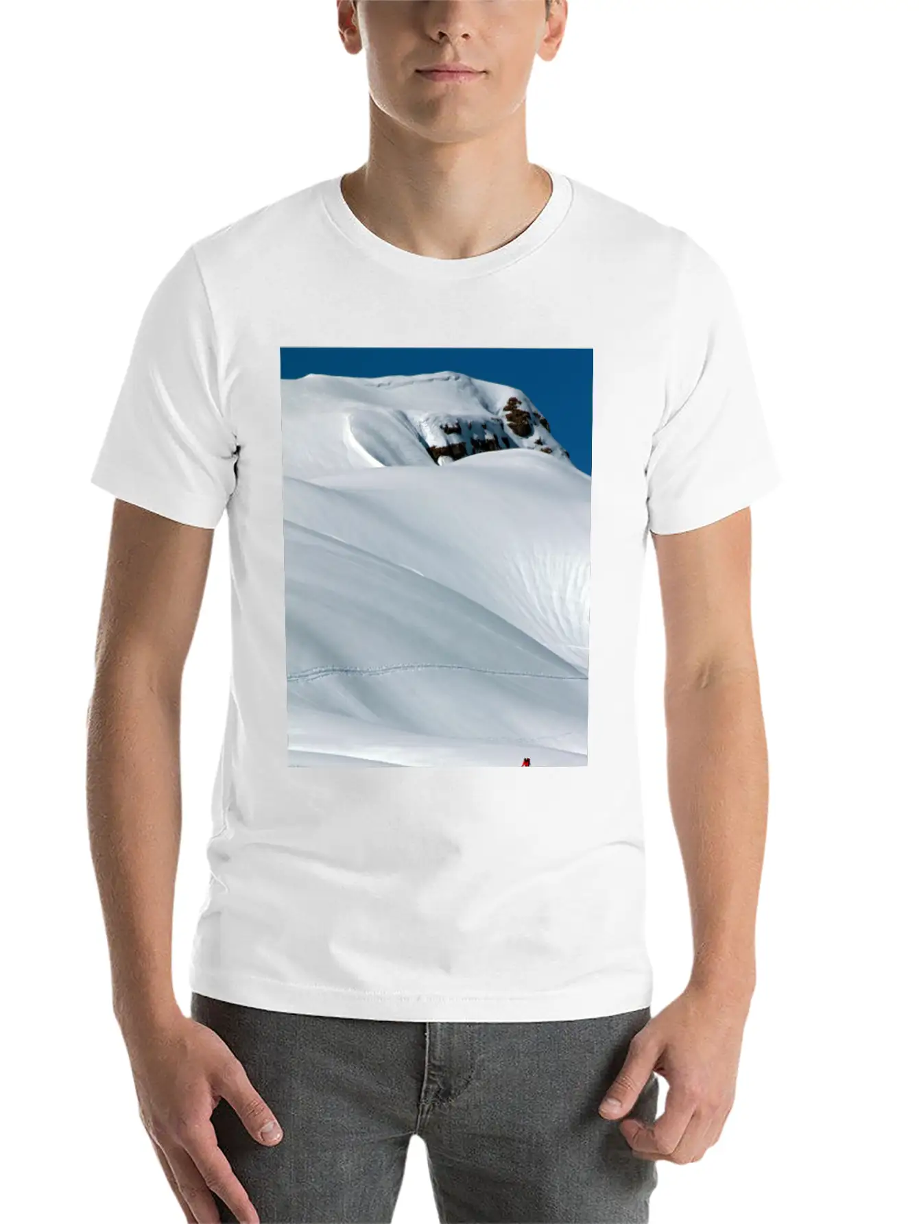 Skier In A Heavily Snowed-in Countryside. Alpine M Unisex Short Sleeve Soft Cotton T-Shirt – Casual Everyday Wear