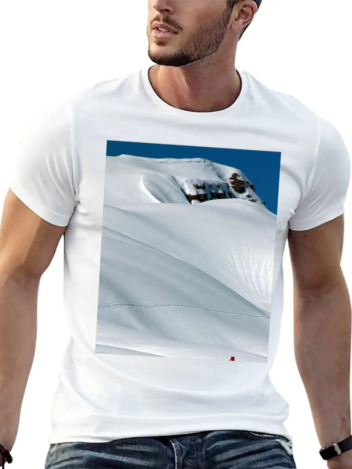 Skier In A Heavily Snowed-in Countryside. Alpine M Unisex Short Sleeve Soft Cotton T-Shirt – Casual Everyday Wear