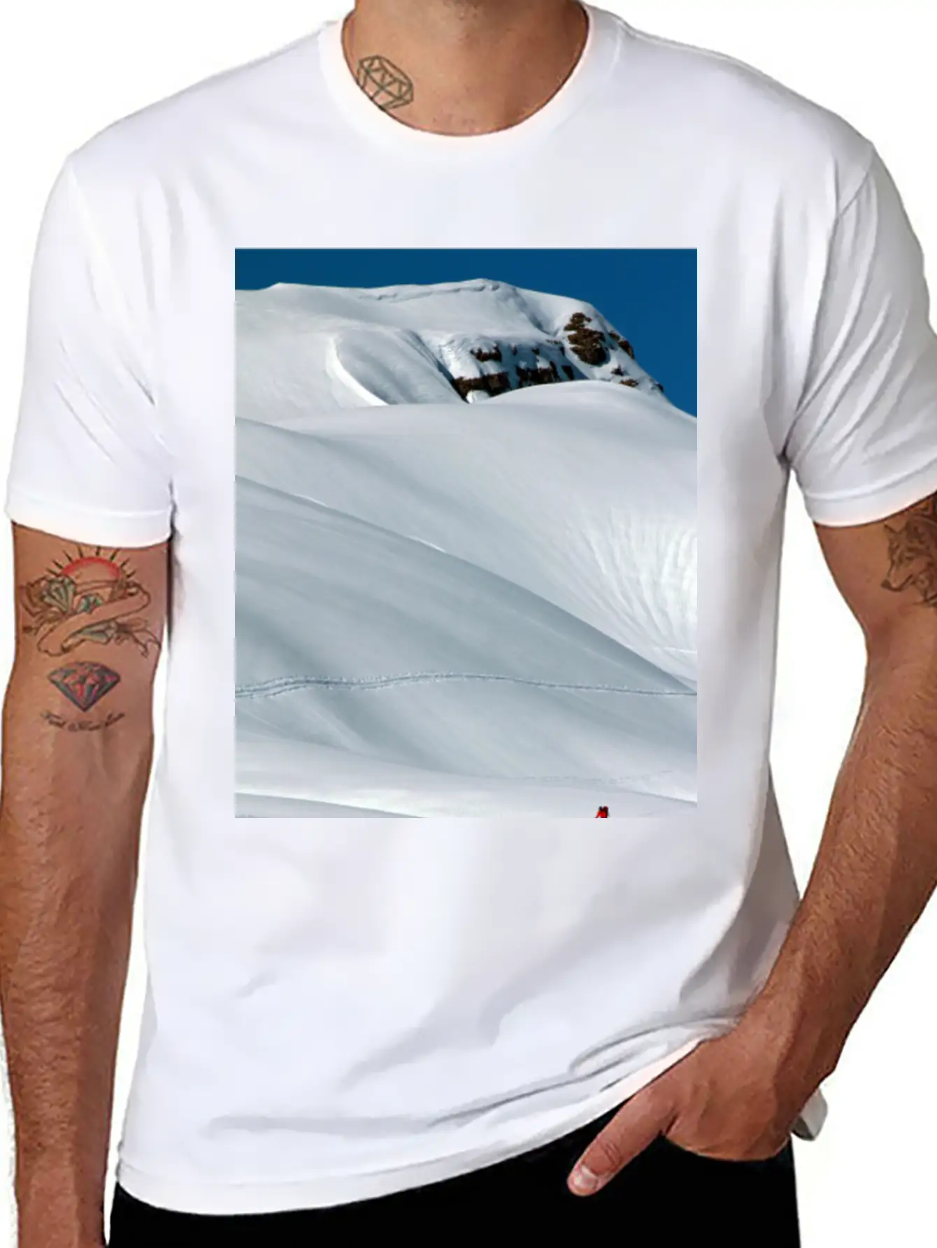 Skier In A Heavily Snowed-in Countryside. Alpine M Unisex Short Sleeve Soft Cotton T-Shirt – Casual Everyday Wear