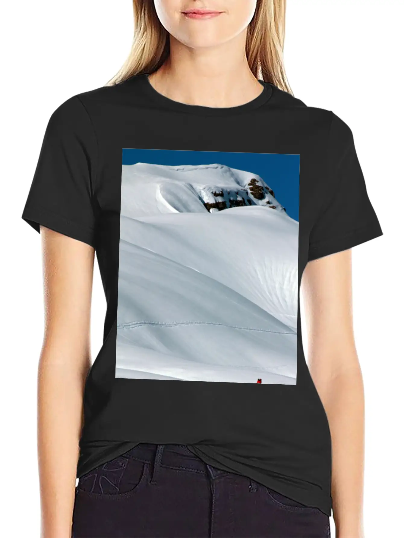 Skier In A Heavily Snowed-in Countryside. Alpine M Unisex Short Sleeve Soft Cotton T-Shirt – Casual Everyday Wear