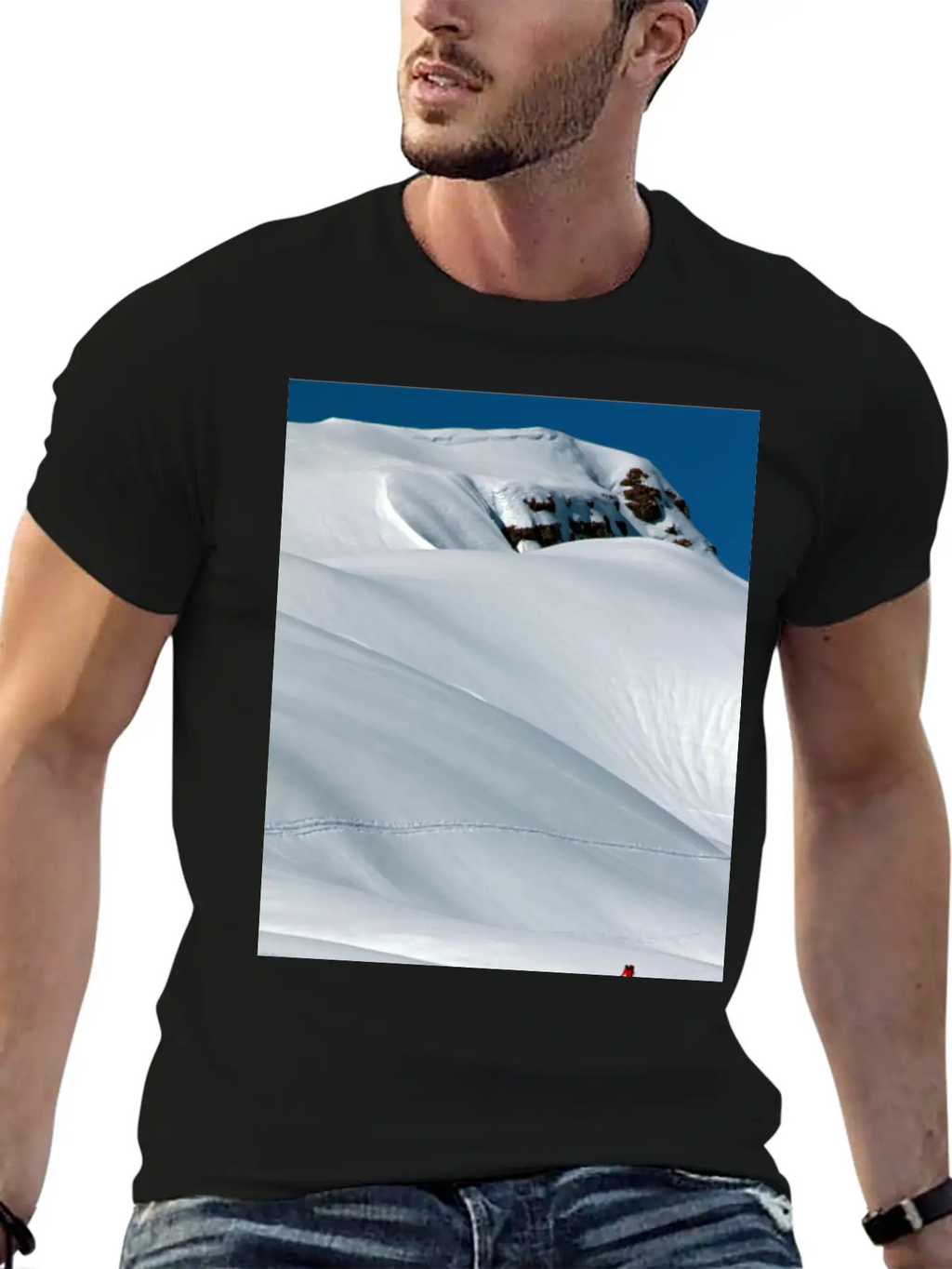 Skier In A Heavily Snowed-in Countryside. Alpine M Unisex Short Sleeve Soft Cotton T-Shirt – Casual Everyday Wear