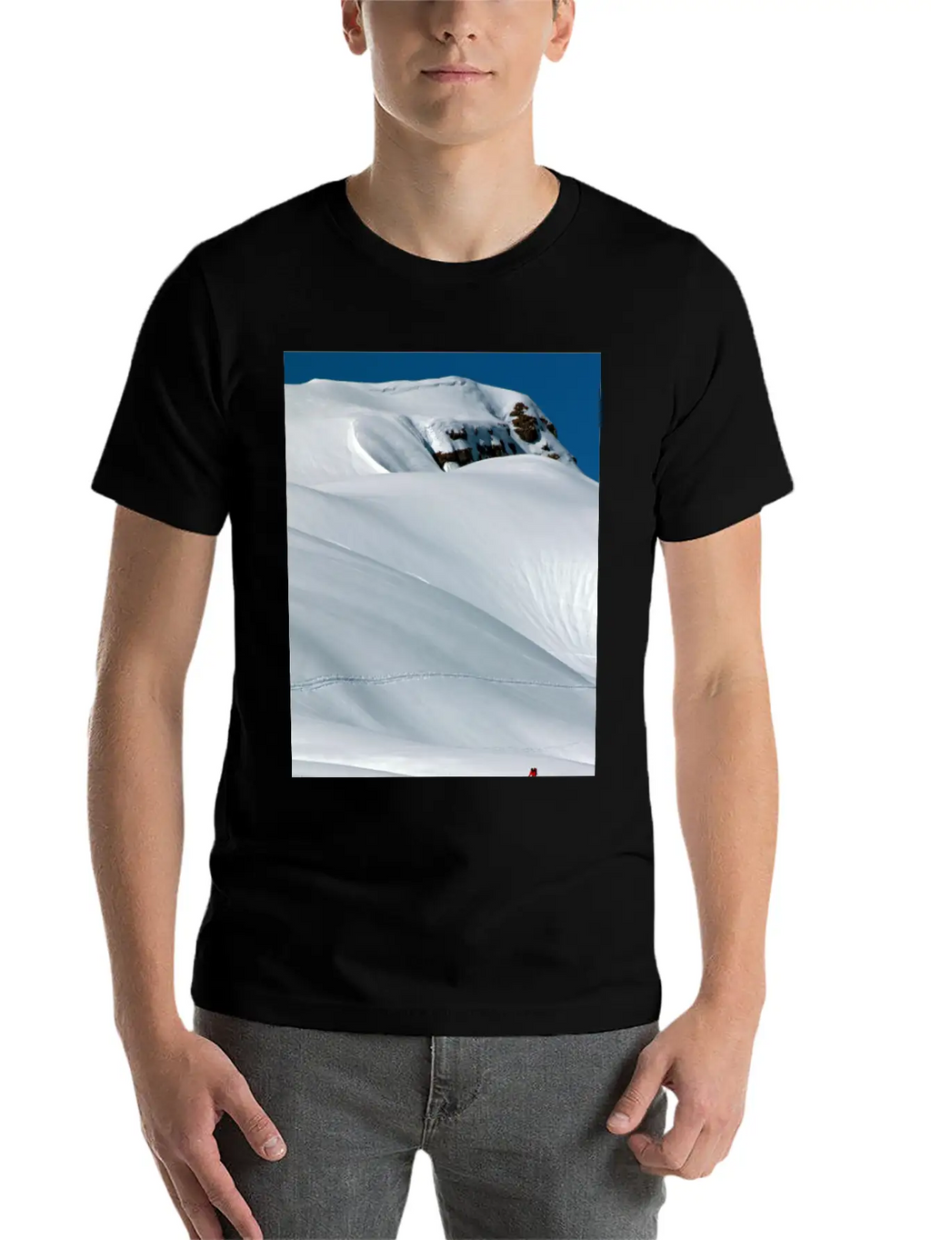 Skier In A Heavily Snowed-in Countryside. Alpine M Unisex Short Sleeve Soft Cotton T-Shirt – Casual Everyday Wear