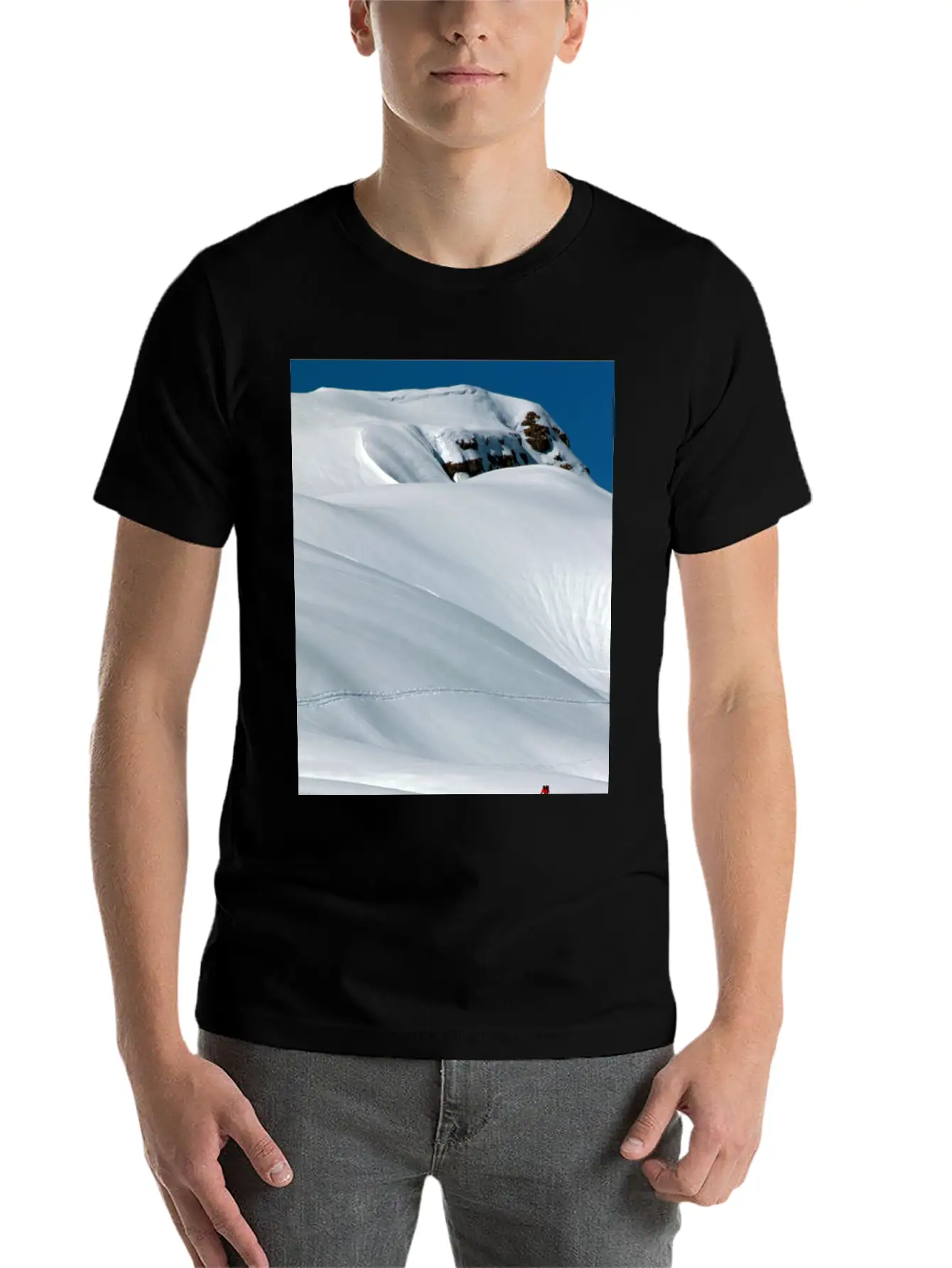 Skier In A Heavily Snowed-in Countryside. Alpine M Unisex Short Sleeve Soft Cotton T-Shirt – Casual Everyday Wear