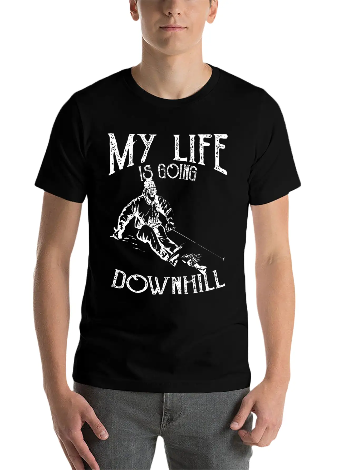 Skiing Down Hill Saying Essential Cotton Tee For Daily Outfits – Unisex Style