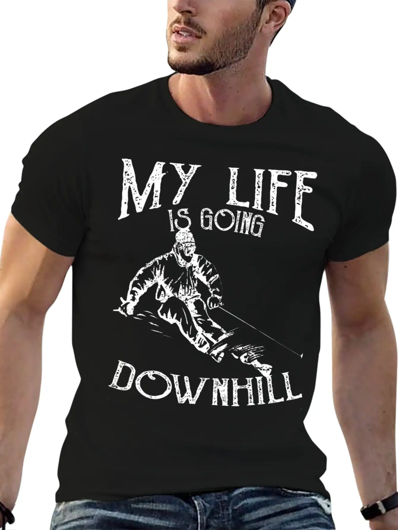 Skiing Down Hill Saying Essential Cotton Tee For Daily Outfits – Unisex Style