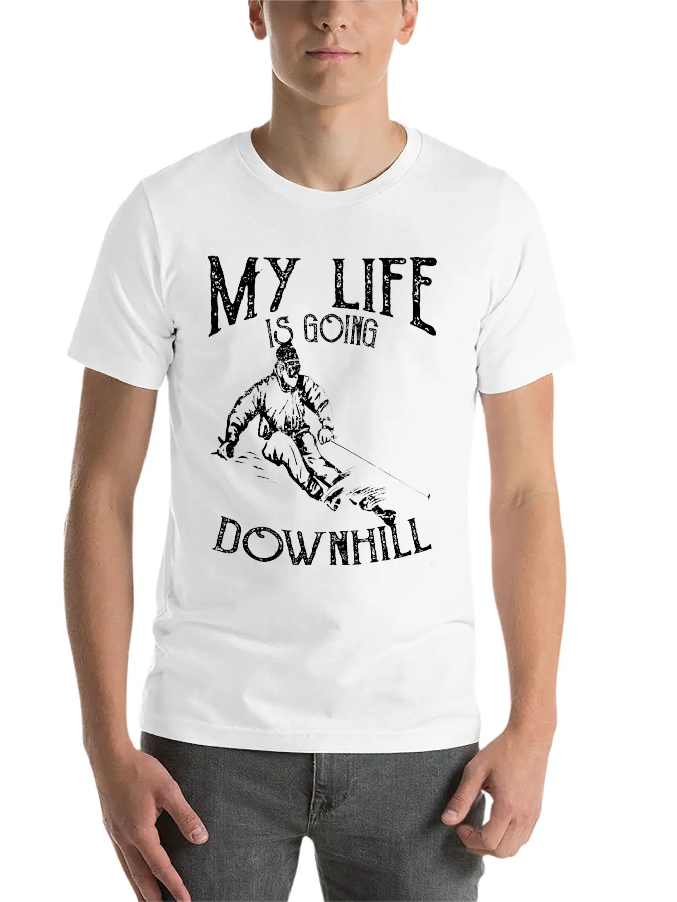 Skiing Down Hill Saying Essential Cotton Tee For Daily Outfits – Unisex Style