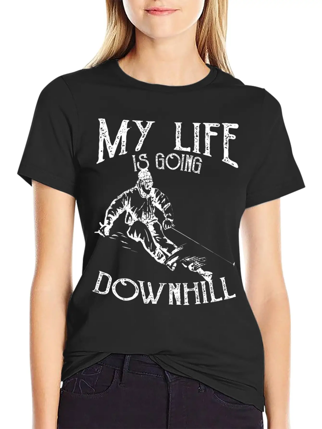 Skiing Down Hill Saying Essential Cotton Tee For Daily Outfits – Unisex Style