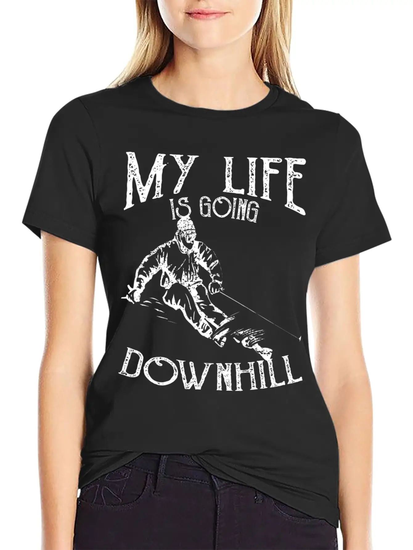 Skiing Down Hill Saying Essential Cotton Tee For Daily Outfits – Unisex Style