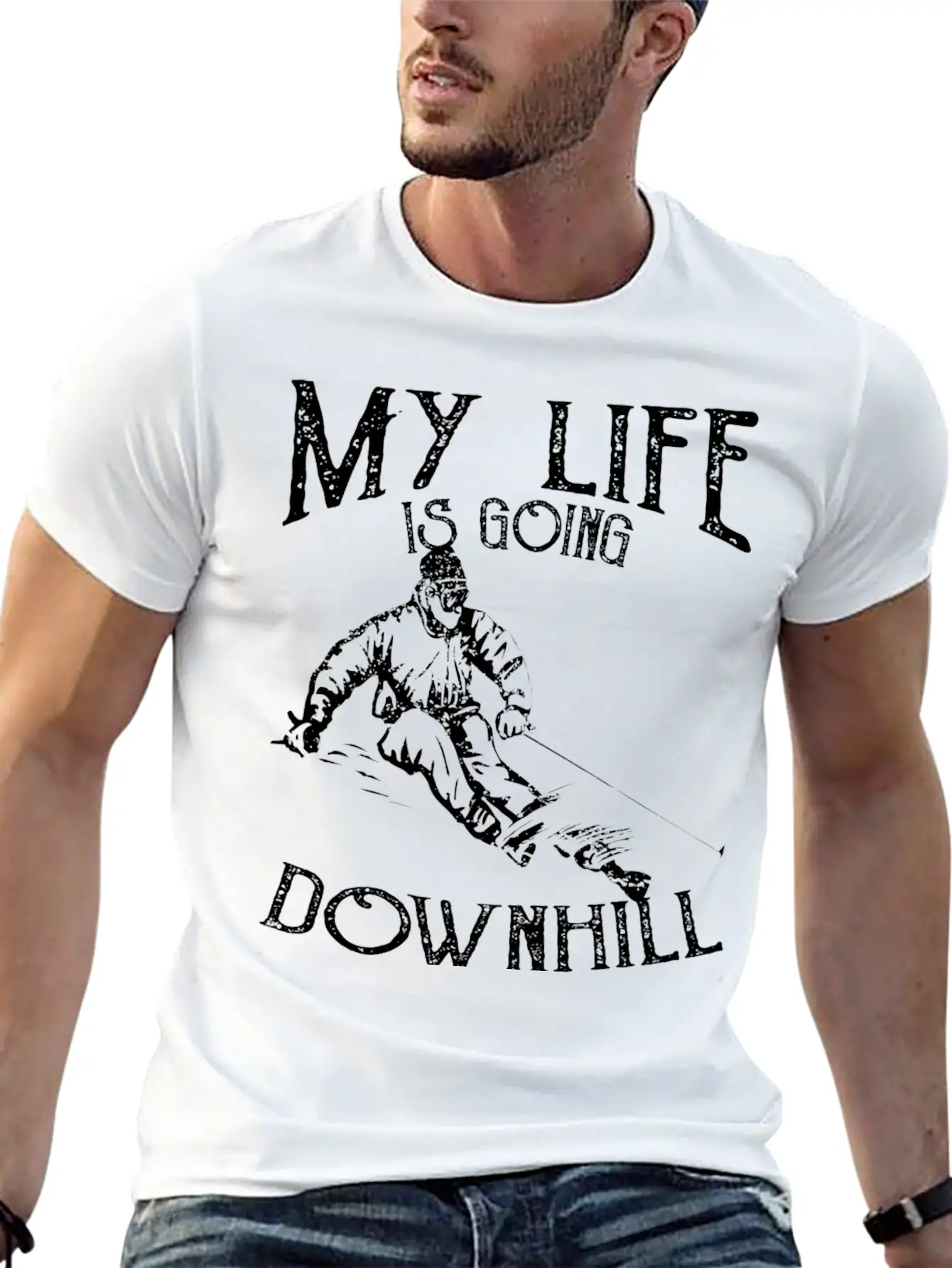 Skiing Down Hill Saying Essential Cotton Tee For Daily Outfits – Unisex Style