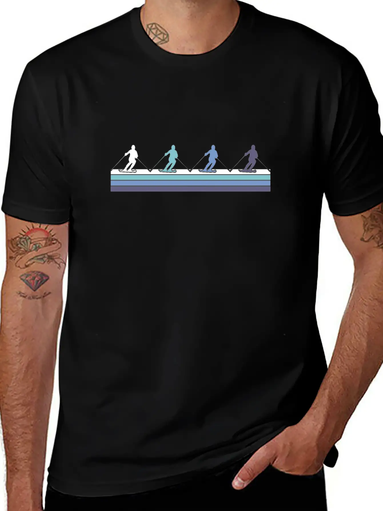 Skiing Silhouettes Gradient Casual Graphic T-Shirt – Simple And Comfortable Daily Wear