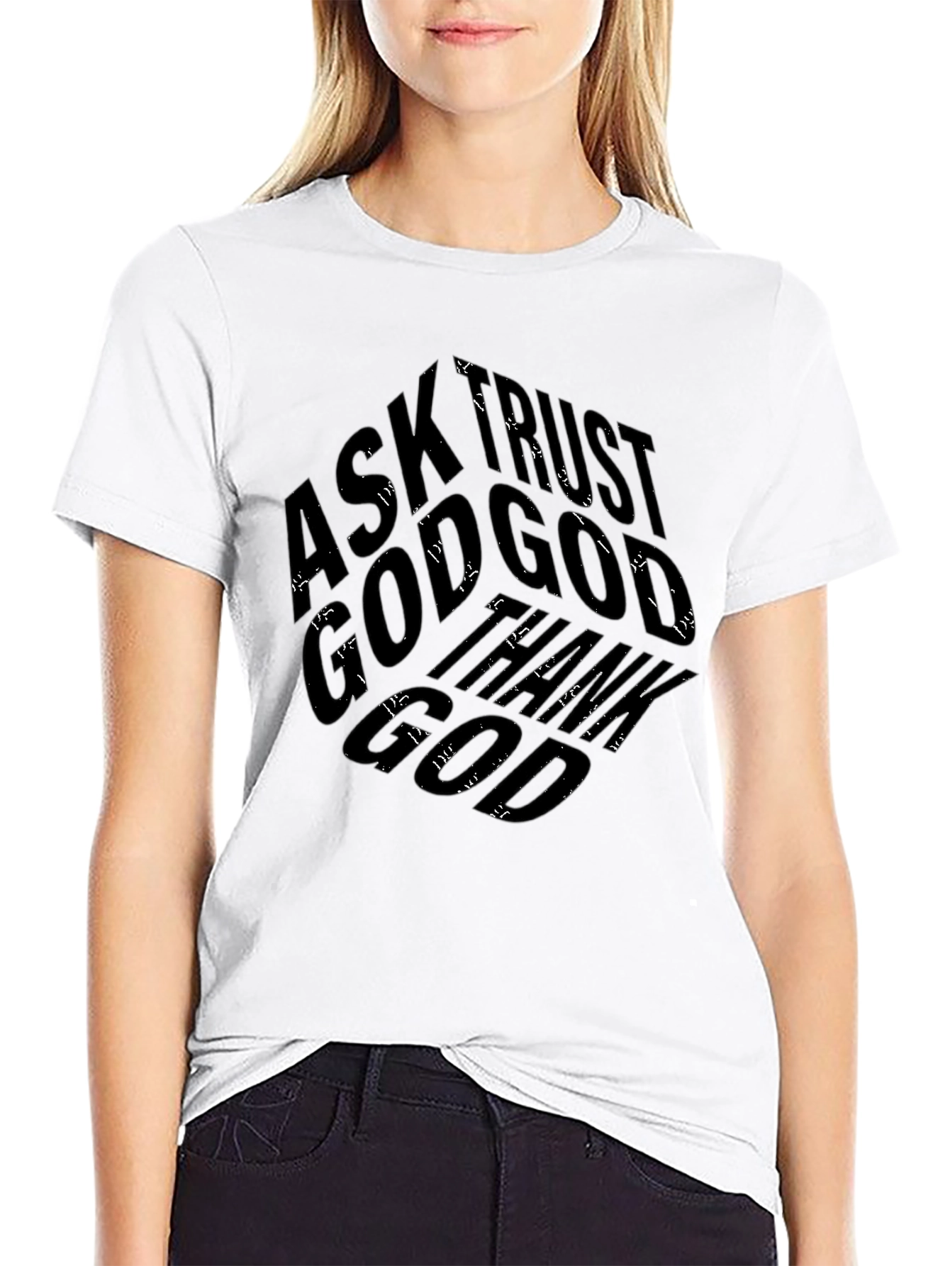 Ask Trust God Black Graphic T-Shirt