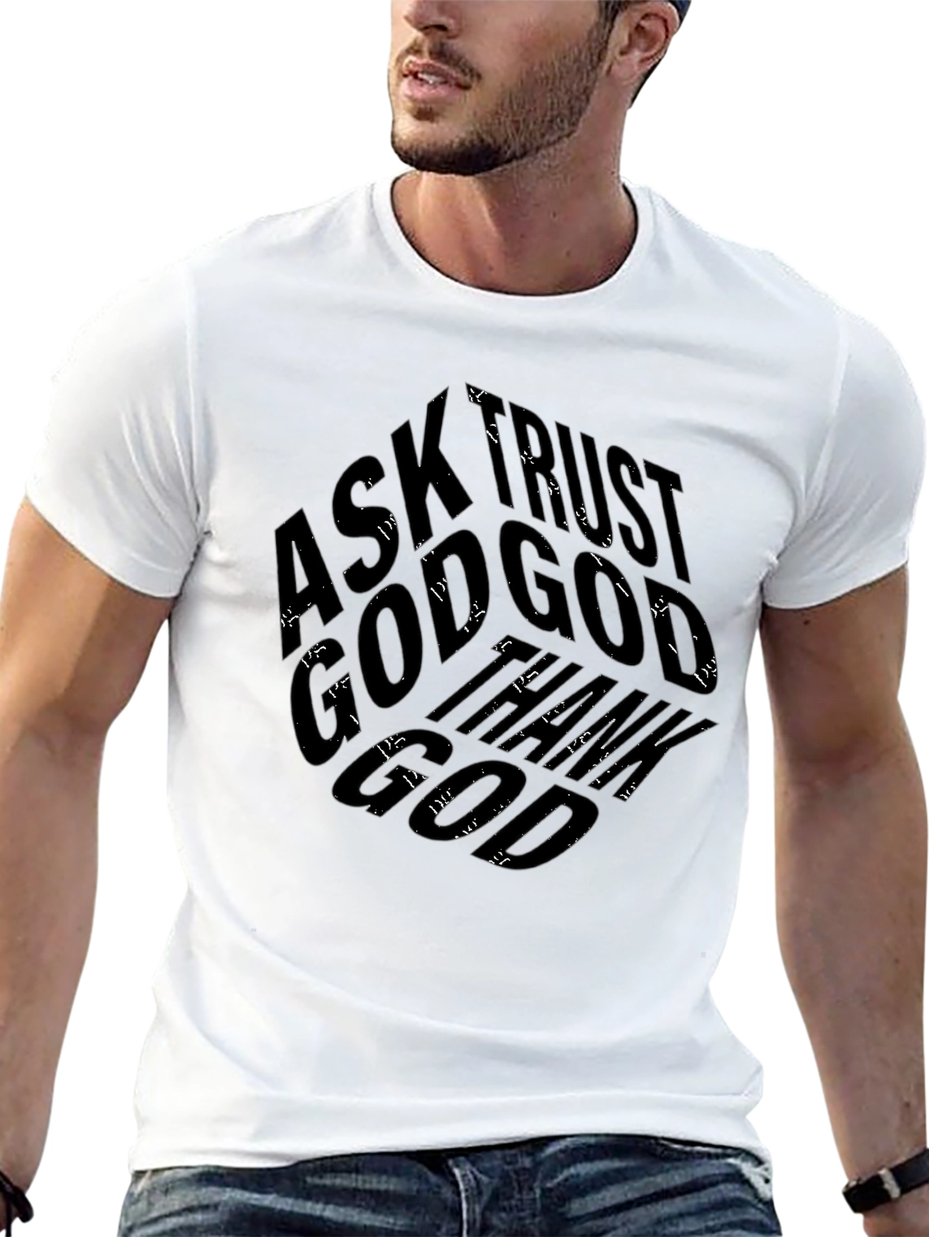 Ask Trust God Black Graphic T-Shirt
