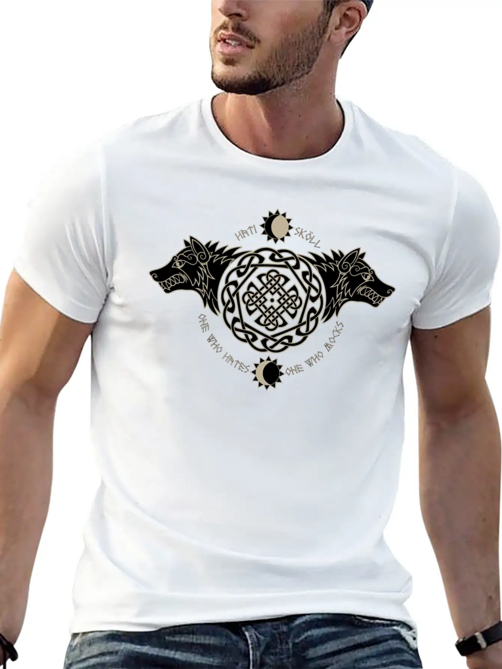 Skoll And I Wolf Fenrir Norse Nordic Symbol Stylish Everyday T-Shirt – Unisex Basic Cotton Tee