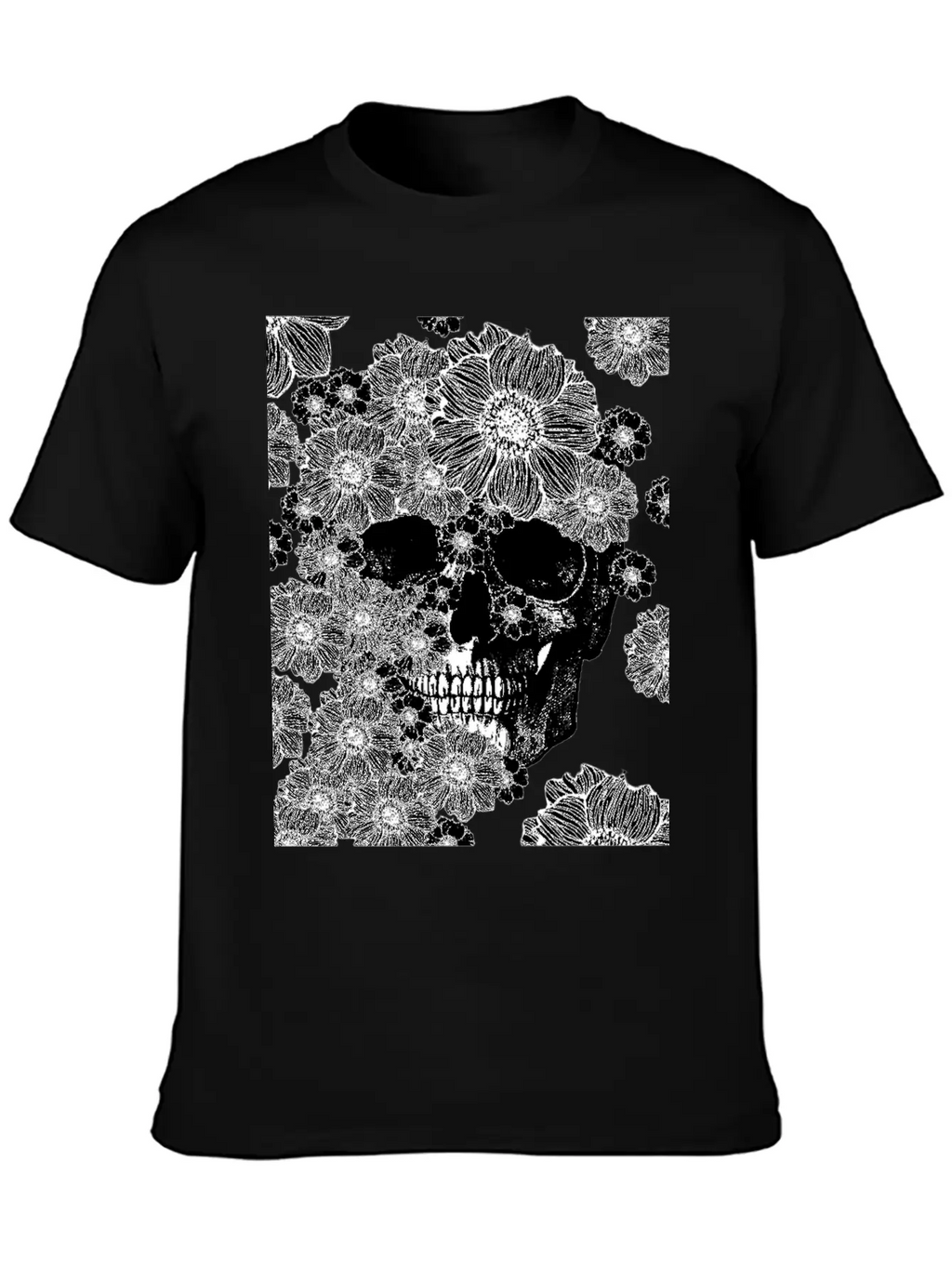 Skull And Abstract Roses Stylish Everyday T-Shirt – Unisex Basic Cotton Tee
