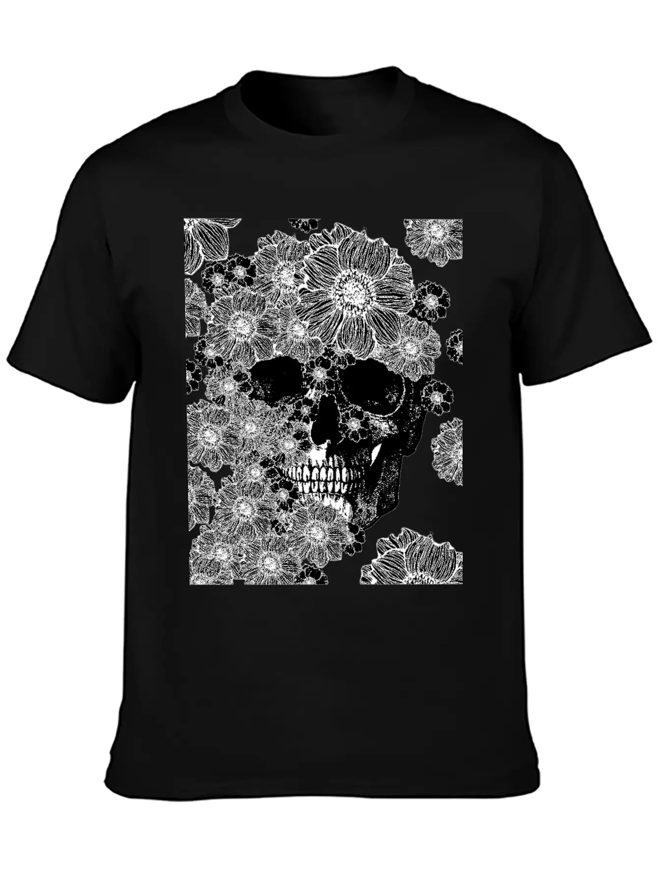 Skull And Abstract Roses Stylish Everyday T-Shirt – Unisex Basic Cotton Tee