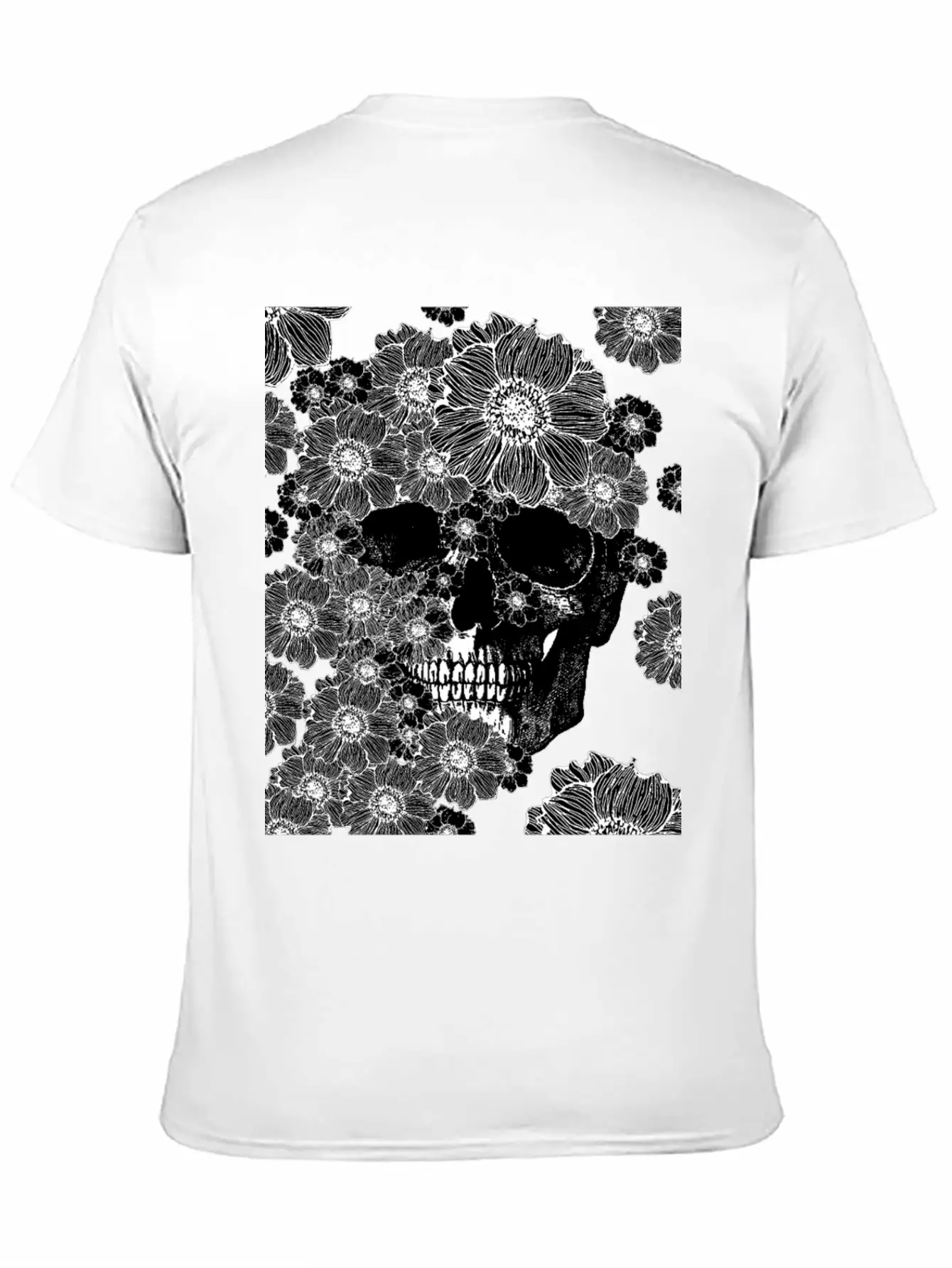Skull And Abstract Roses Stylish Everyday T-Shirt – Unisex Basic Cotton Tee