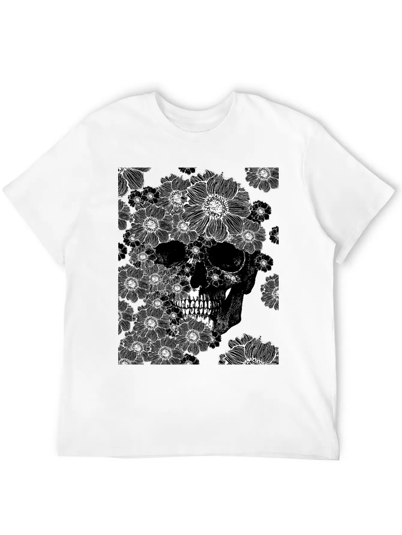 Skull And Abstract Roses Stylish Everyday T-Shirt – Unisex Basic Cotton Tee