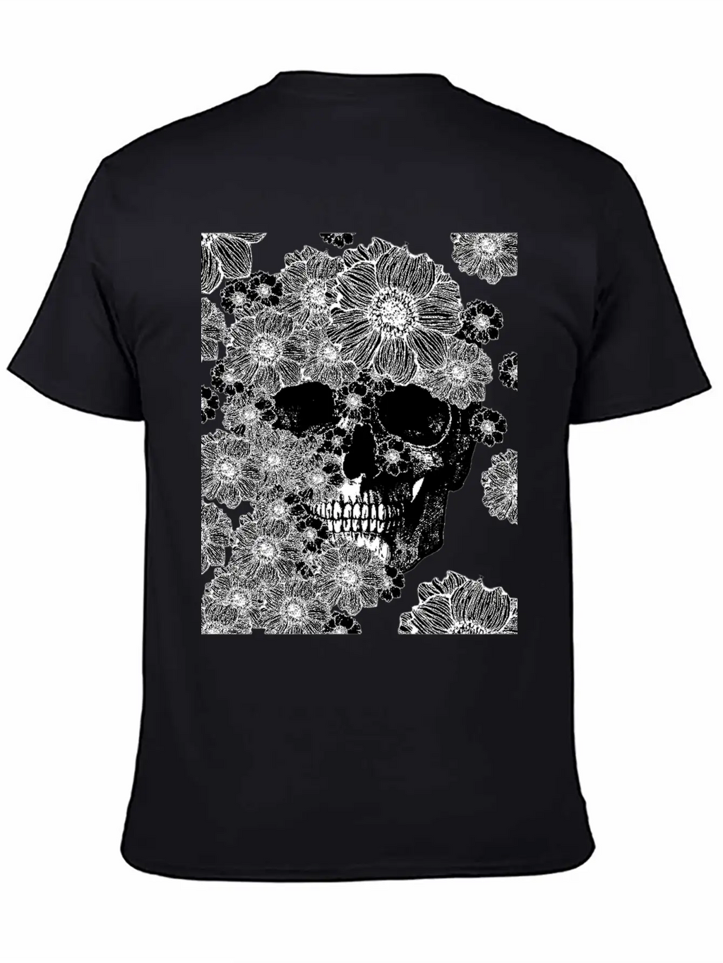 Skull And Abstract Roses Stylish Everyday T-Shirt – Unisex Basic Cotton Tee