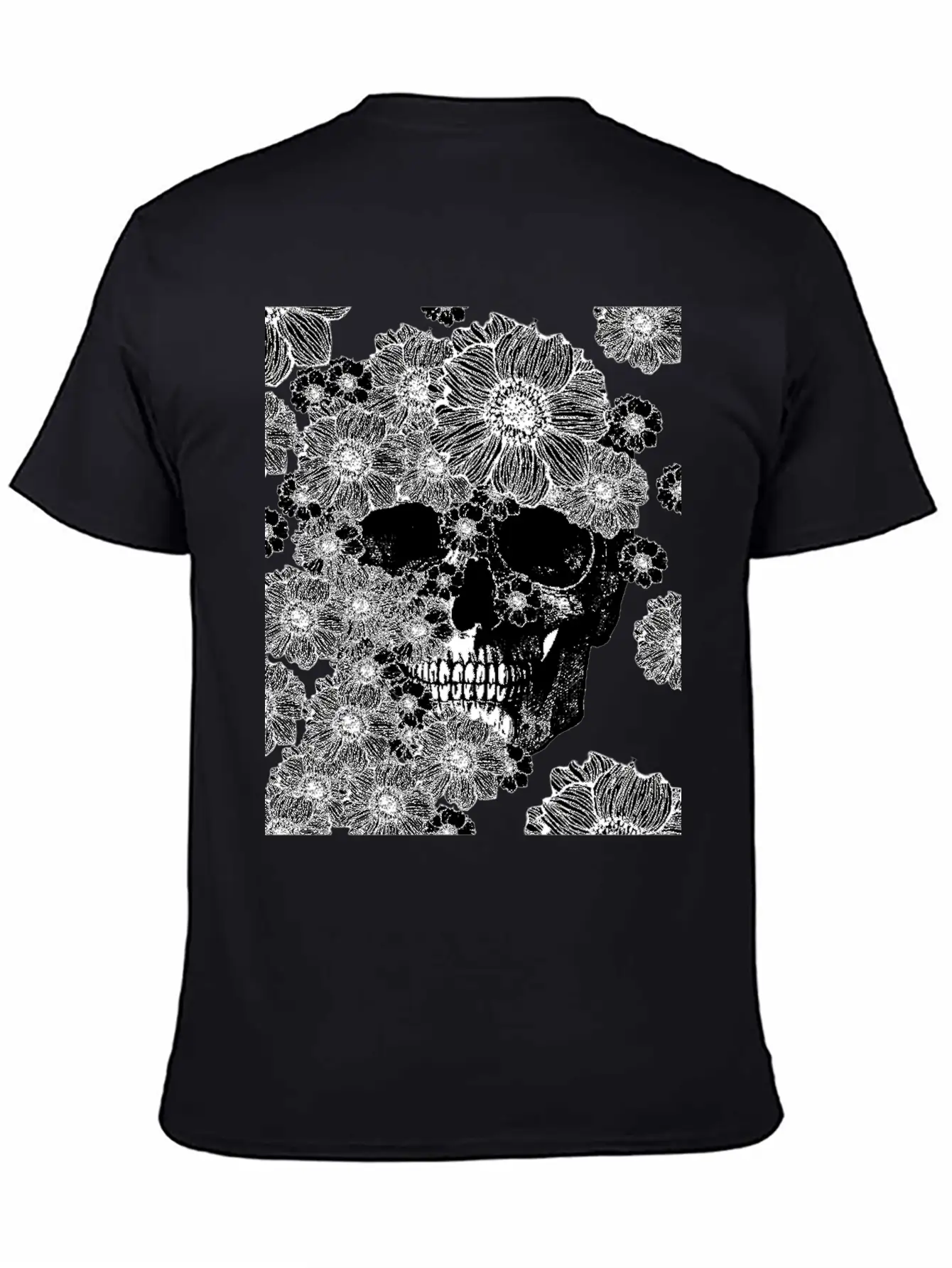 Skull And Abstract Roses Stylish Everyday T-Shirt – Unisex Basic Cotton Tee