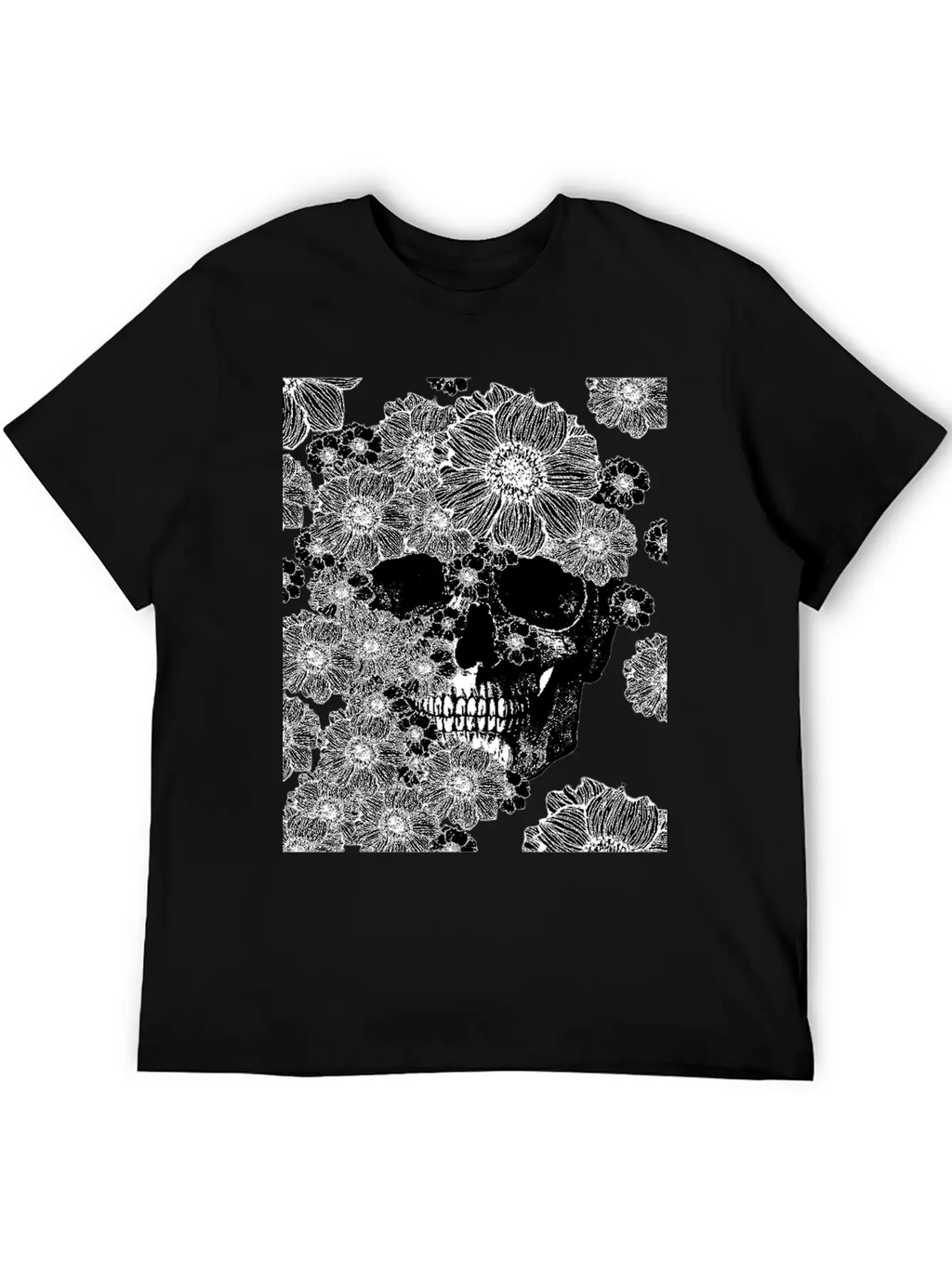 Skull And Abstract Roses Stylish Everyday T-Shirt – Unisex Basic Cotton Tee