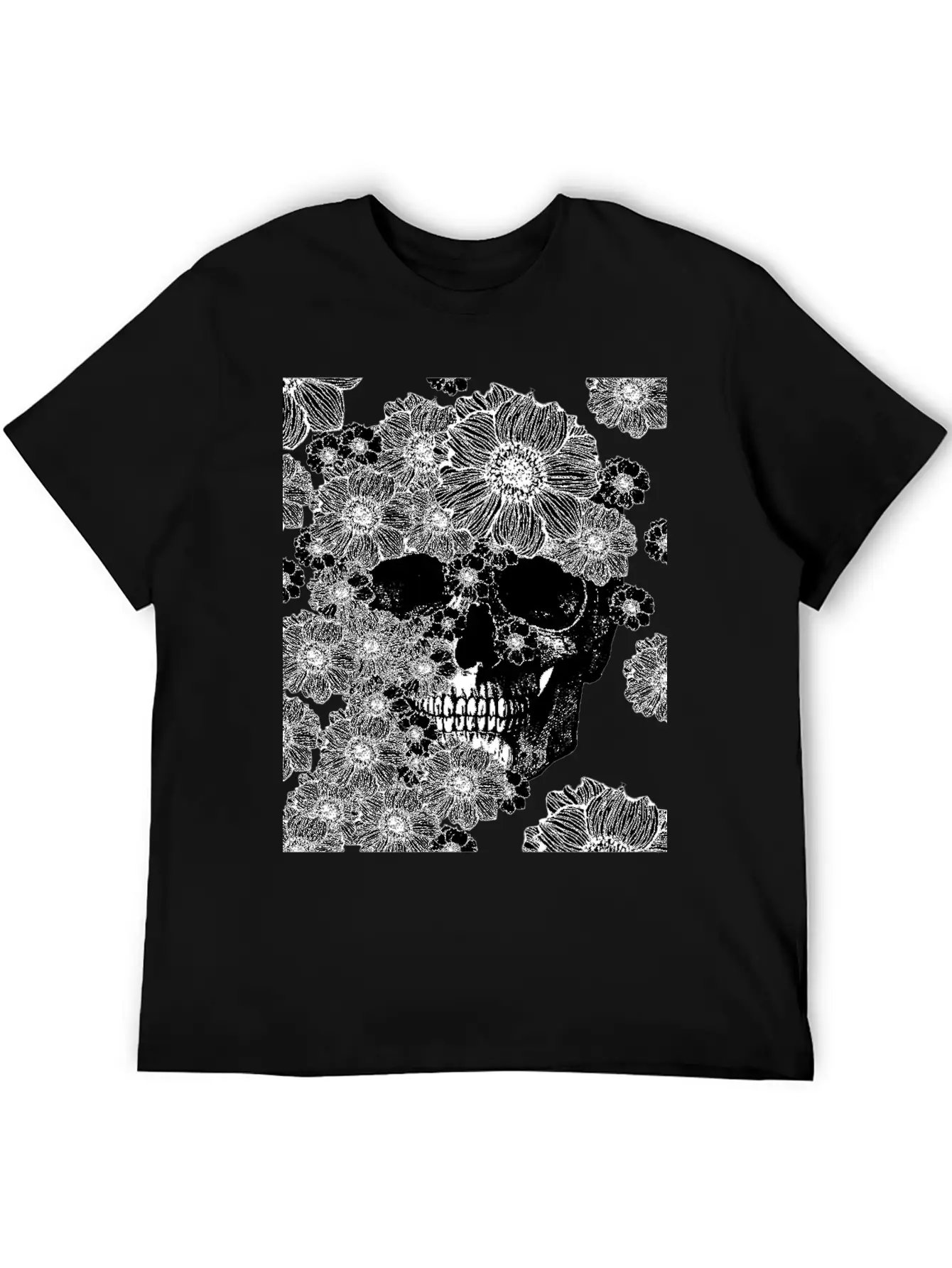 Skull And Abstract Roses Stylish Everyday T-Shirt – Unisex Basic Cotton Tee