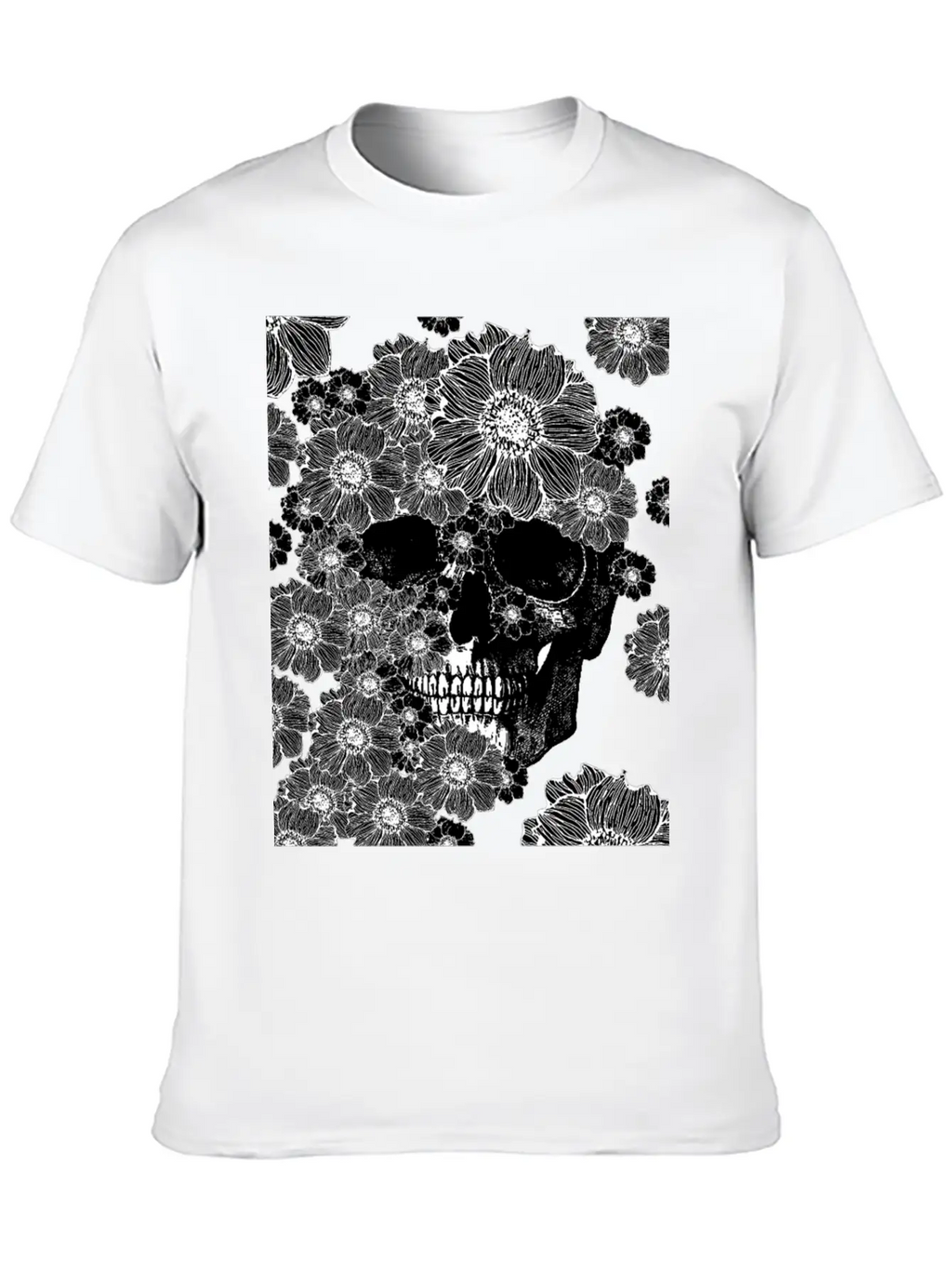 Skull And Abstract Roses Stylish Everyday T-Shirt – Unisex Basic Cotton Tee