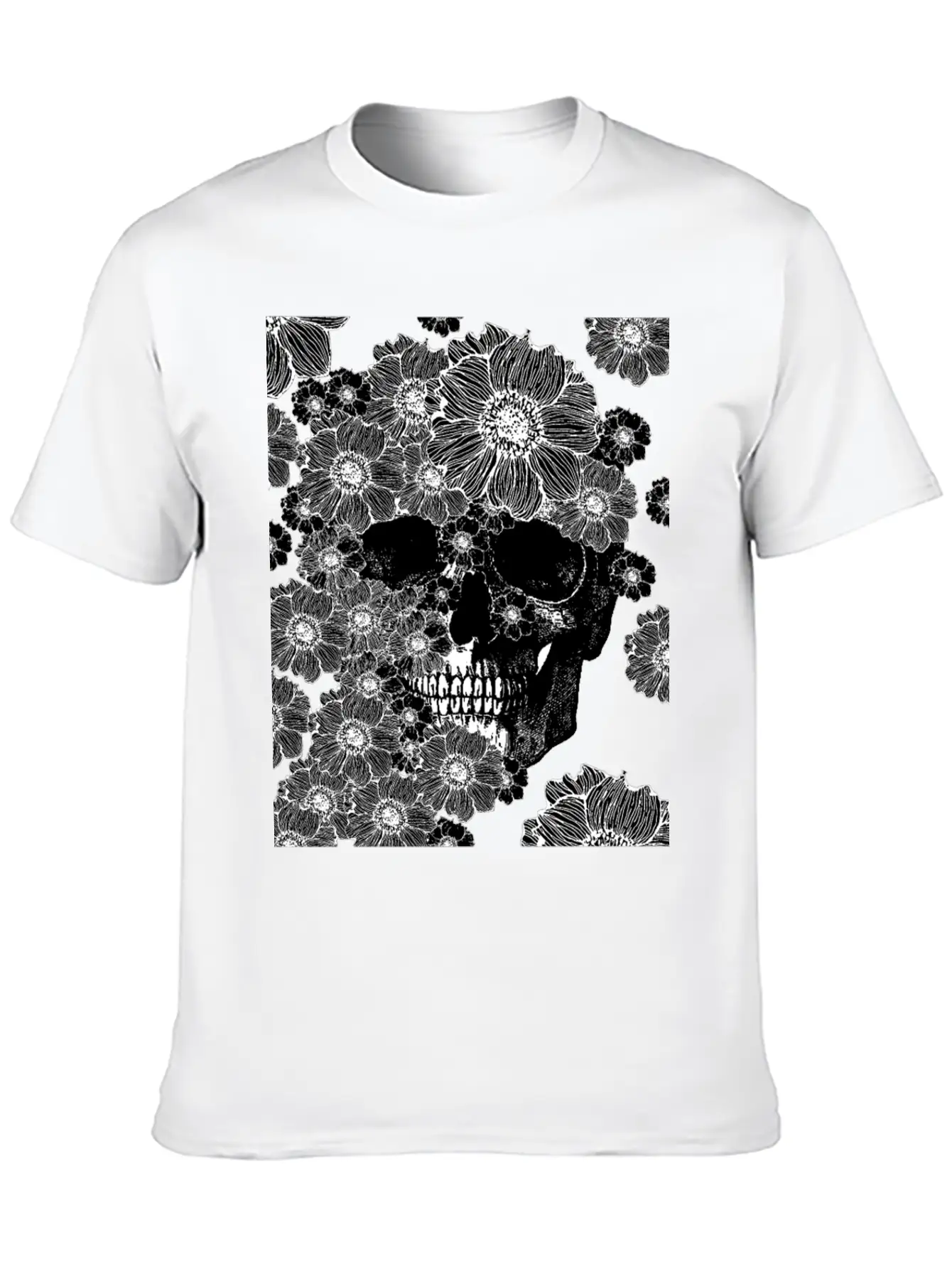Skull And Abstract Roses Stylish Everyday T-Shirt – Unisex Basic Cotton Tee