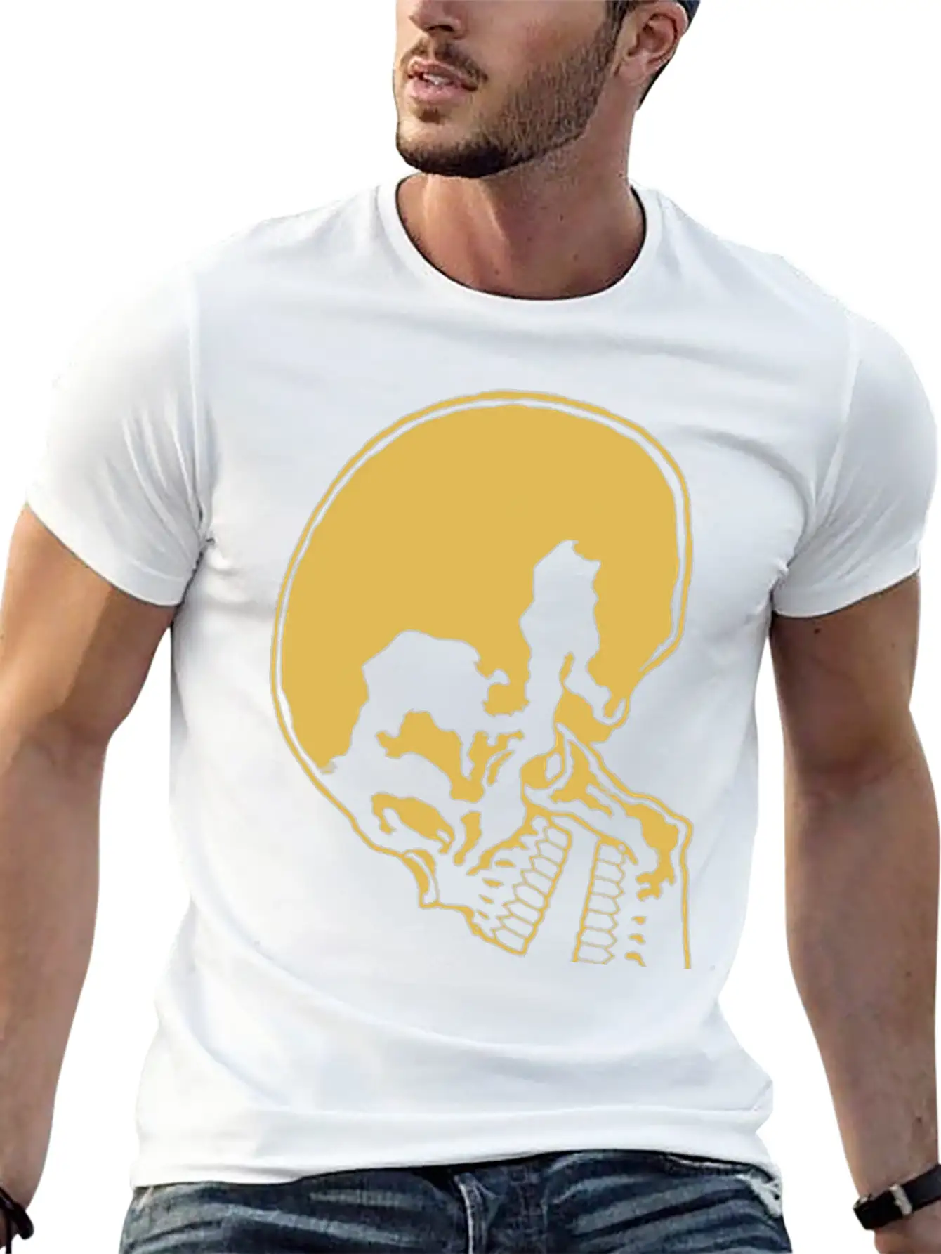 Skull And Rose Ink Art Tattoo Retro Yellow Unisex Casual T-Shirt – Clean Design For Daily Comfort