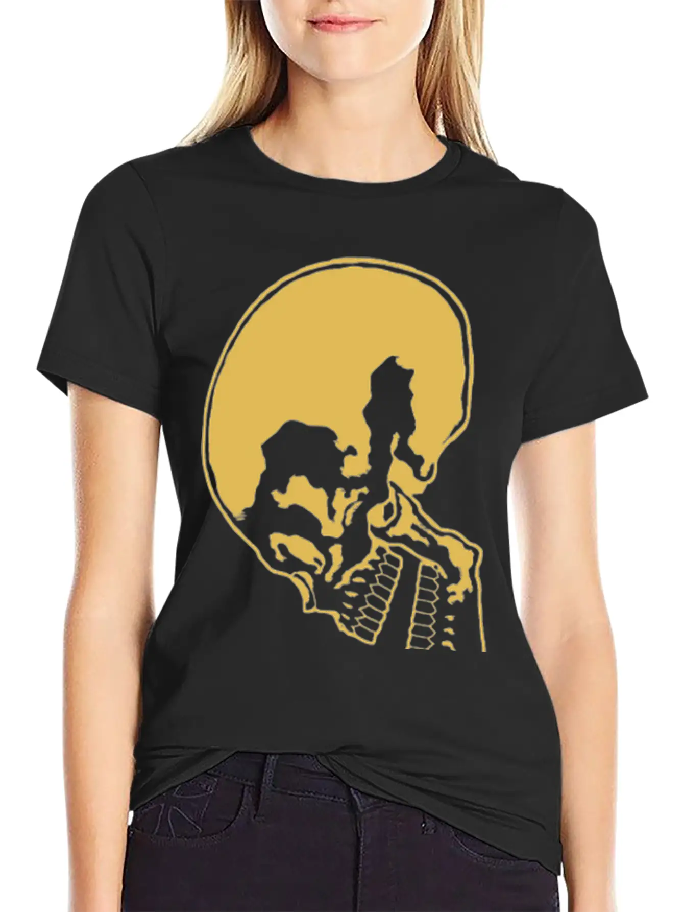 Skull And Rose Ink Art Tattoo Retro Yellow Unisex Casual T-Shirt – Clean Design For Daily Comfort