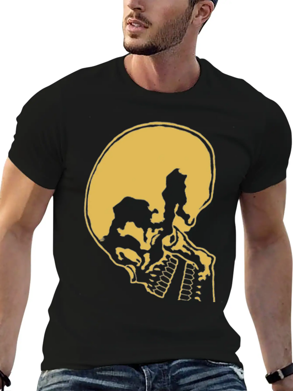 Skull And Rose Ink Art Tattoo Retro Yellow Unisex Casual T-Shirt – Clean Design For Daily Comfort