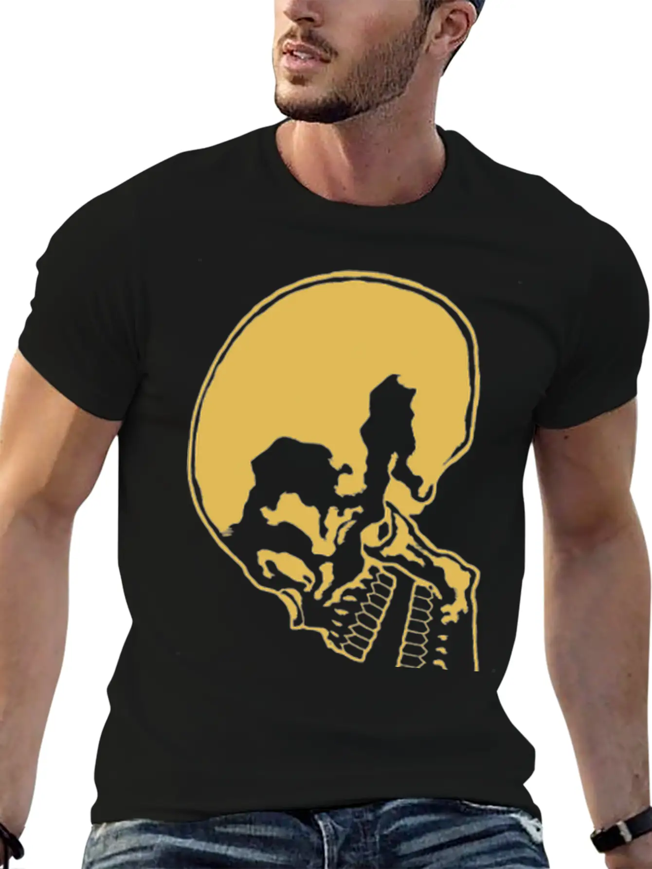 Skull And Rose Ink Art Tattoo Retro Yellow Unisex Casual T-Shirt – Clean Design For Daily Comfort