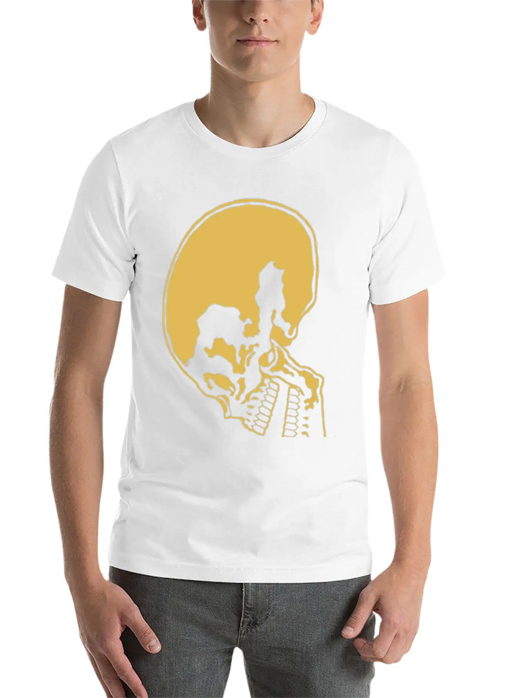 Skull And Rose Ink Art Tattoo Retro Yellow Unisex Casual T-Shirt – Clean Design For Daily Comfort