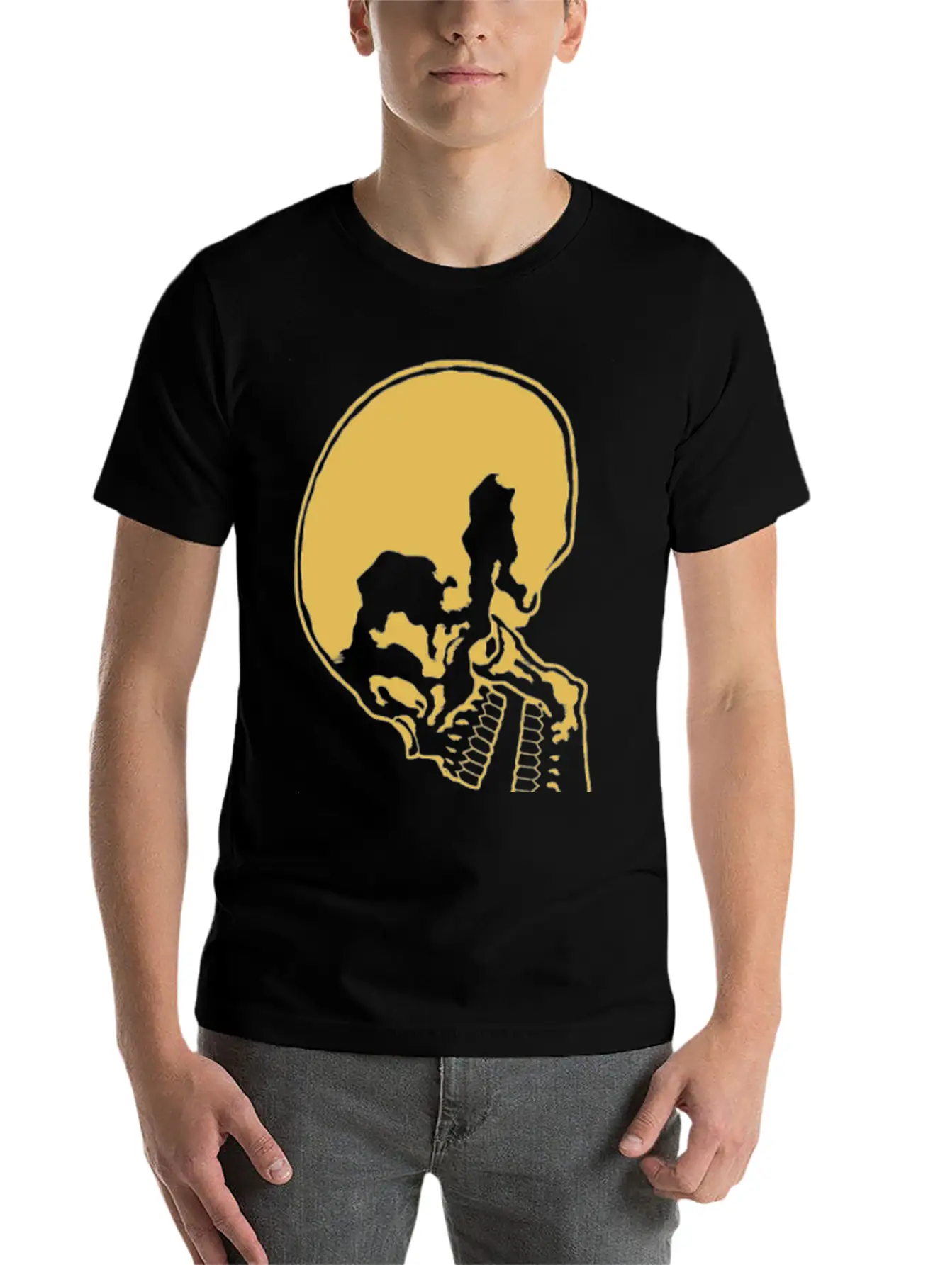 Skull And Rose Ink Art Tattoo Retro Yellow Unisex Casual T-Shirt – Clean Design For Daily Comfort